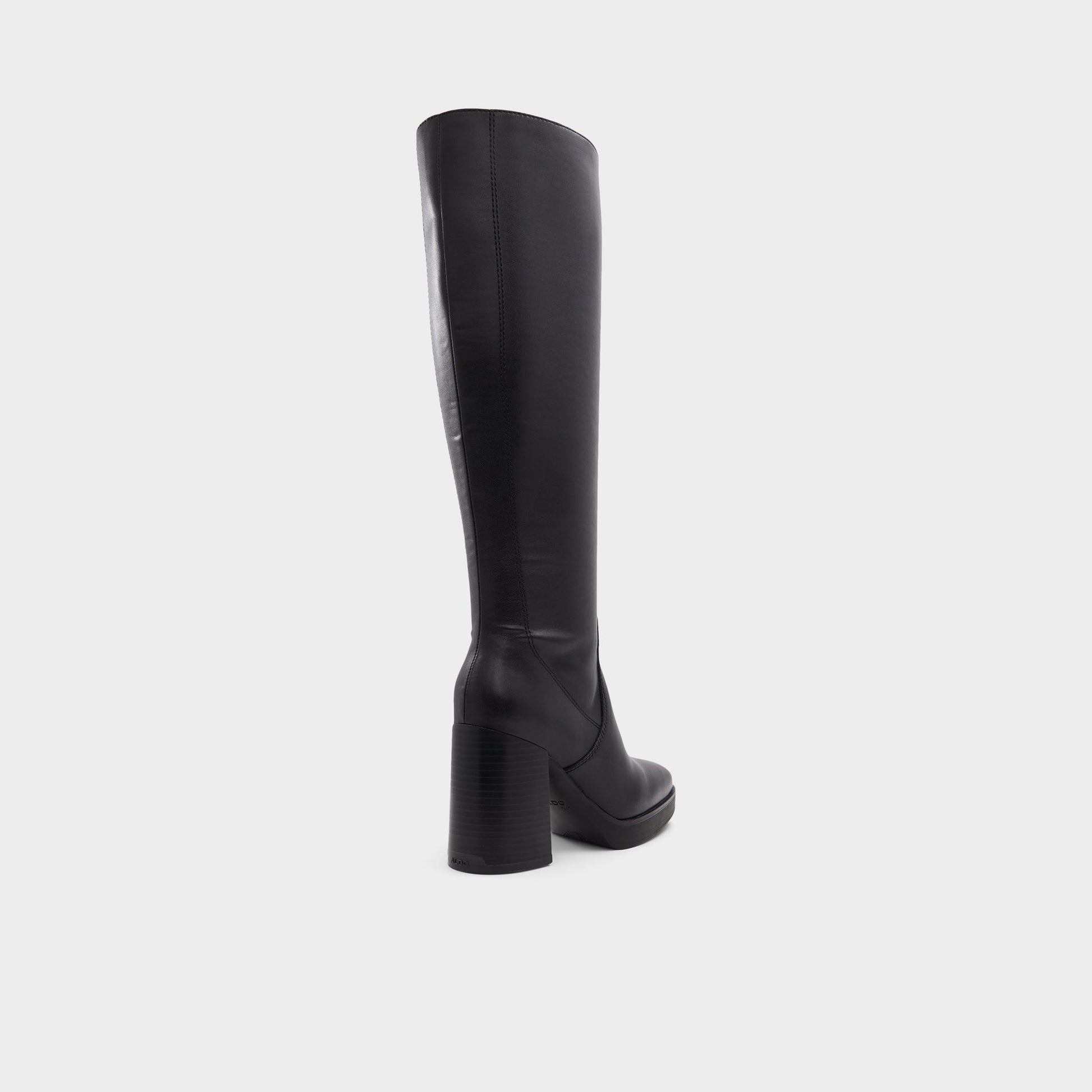 Three-quarter angle of Black Equine Knee-high boot's back side