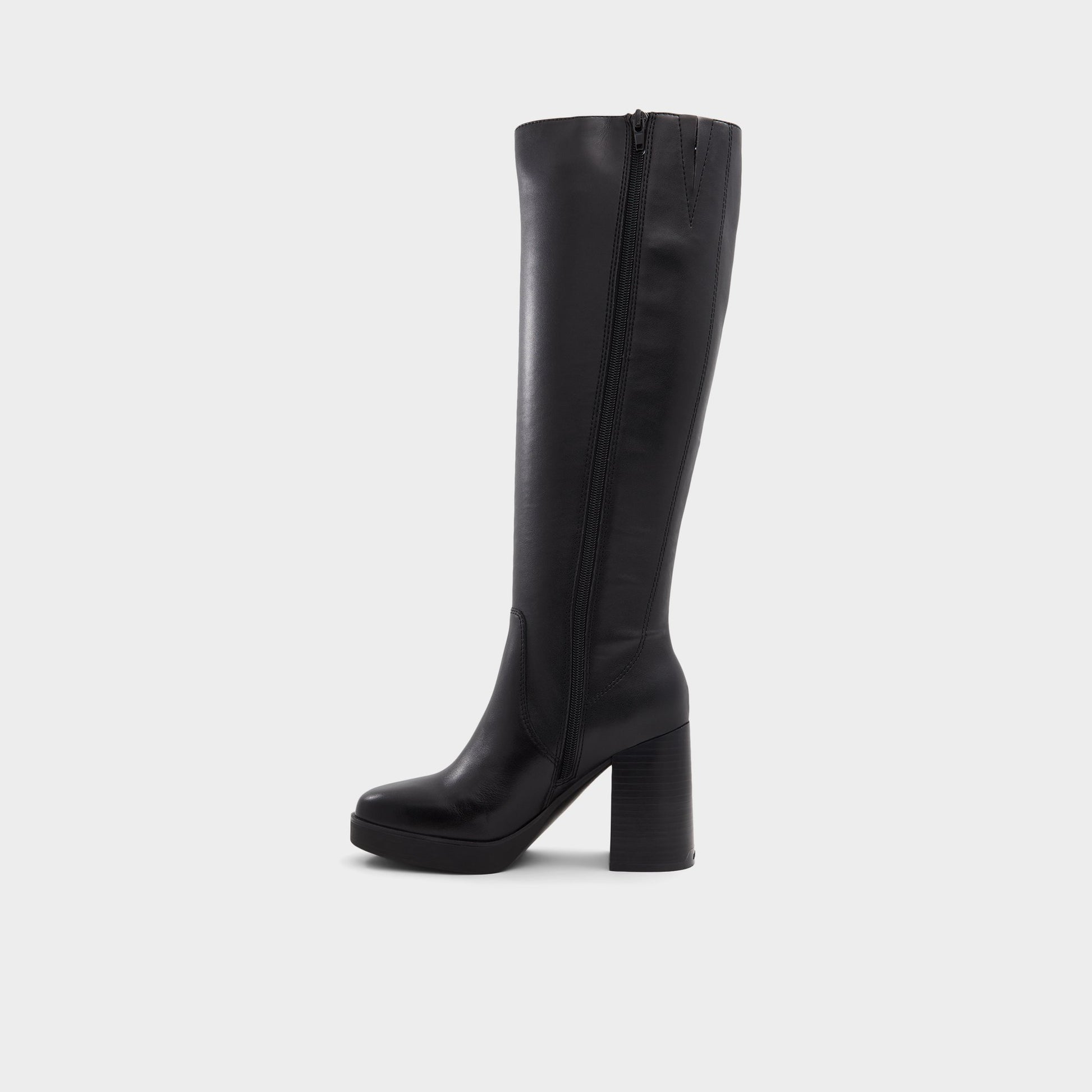 Side view of Black Equine Knee-high boot