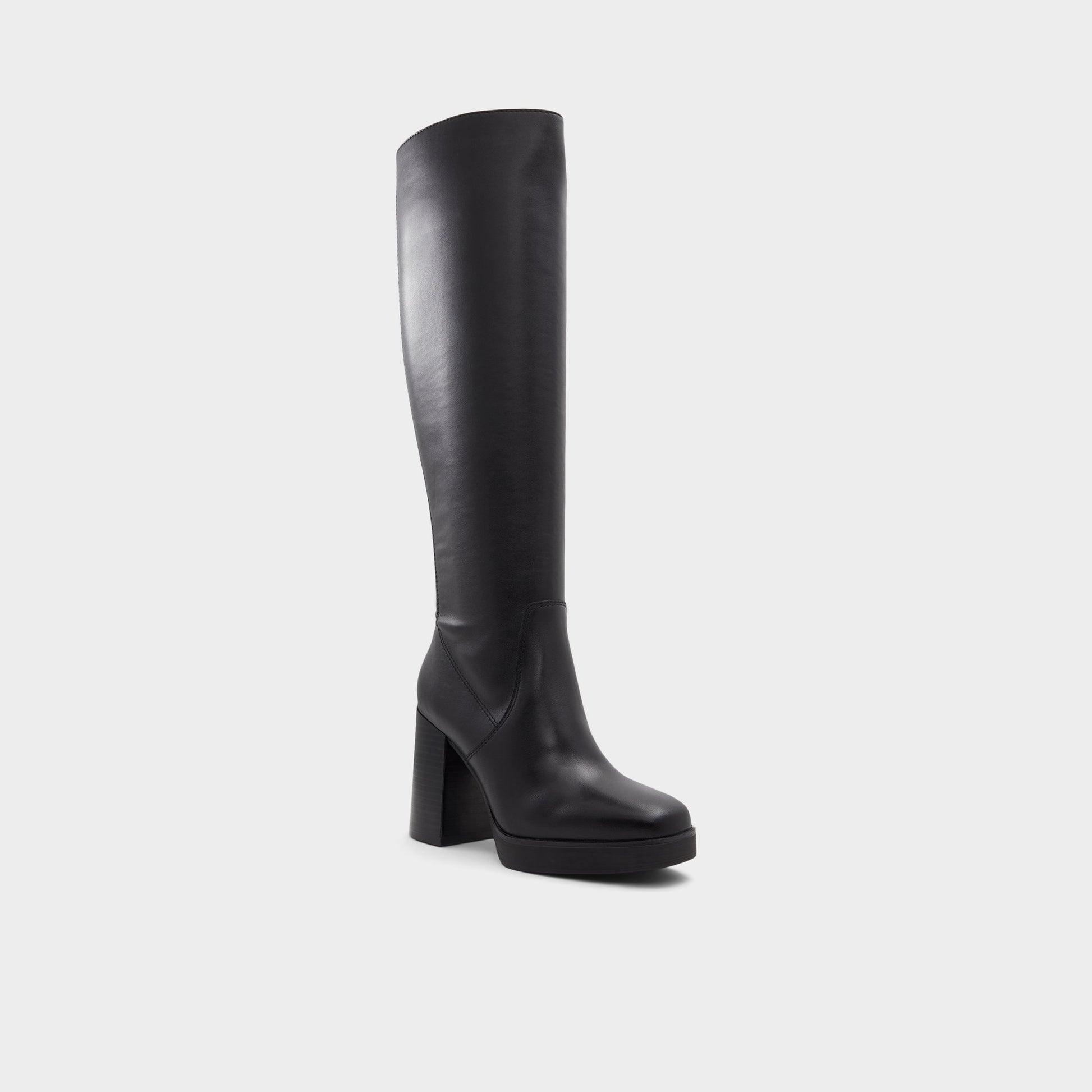 Three-quarter angle of Black Equine Knee-high boot's front side