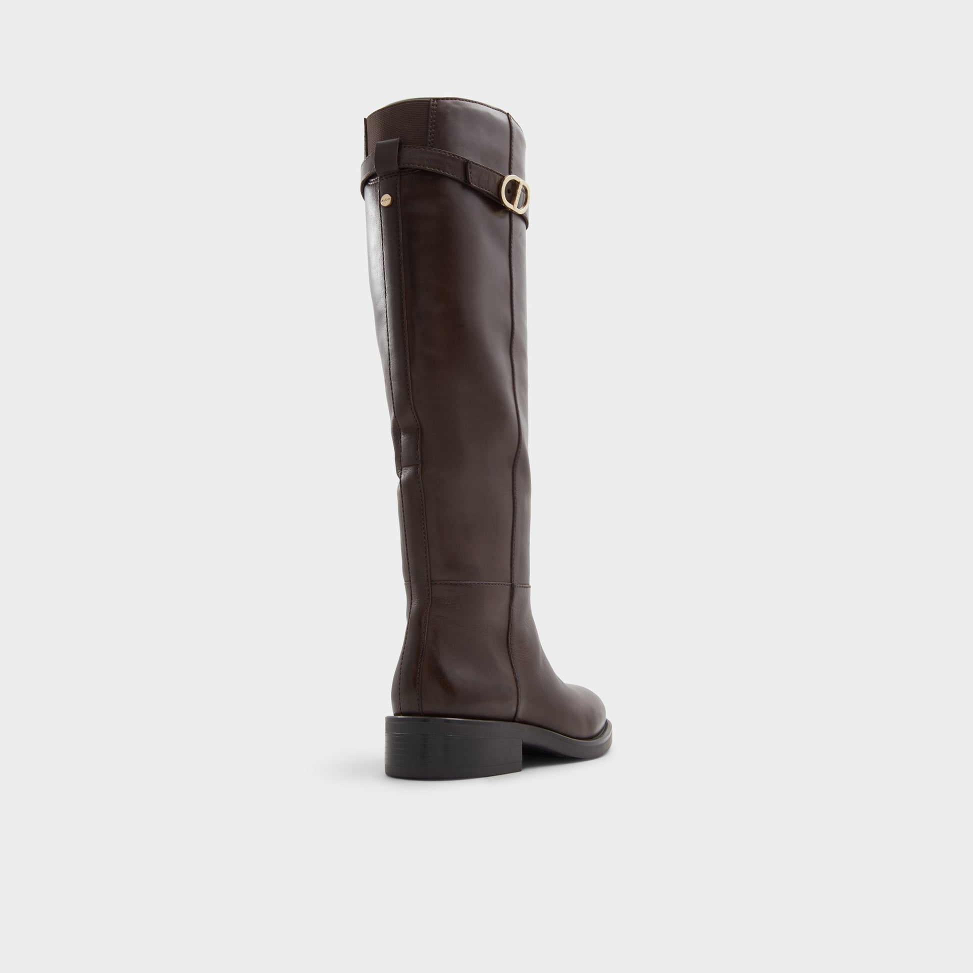 Three-quarter angle of Dark Brown Loreina Riding boot's back side