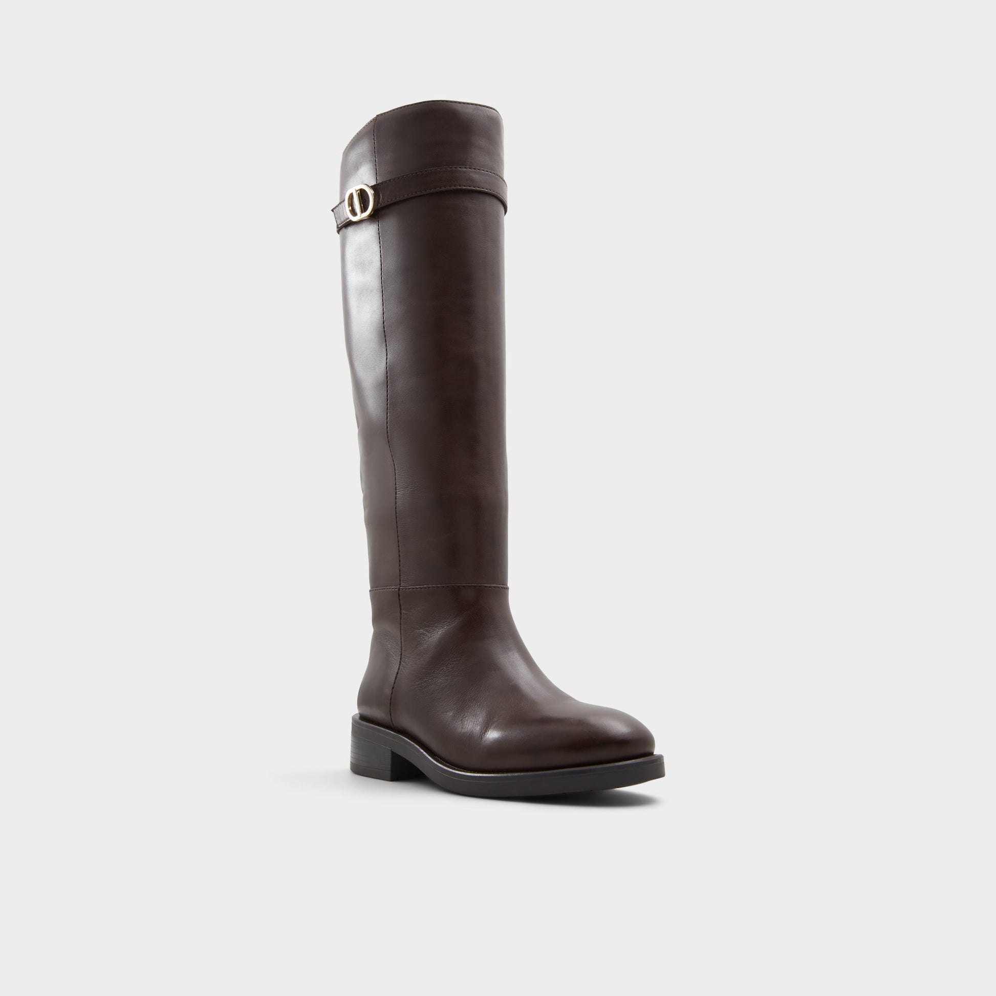 Three-quarter angle of Dark Brown Loreina Riding boot's front side