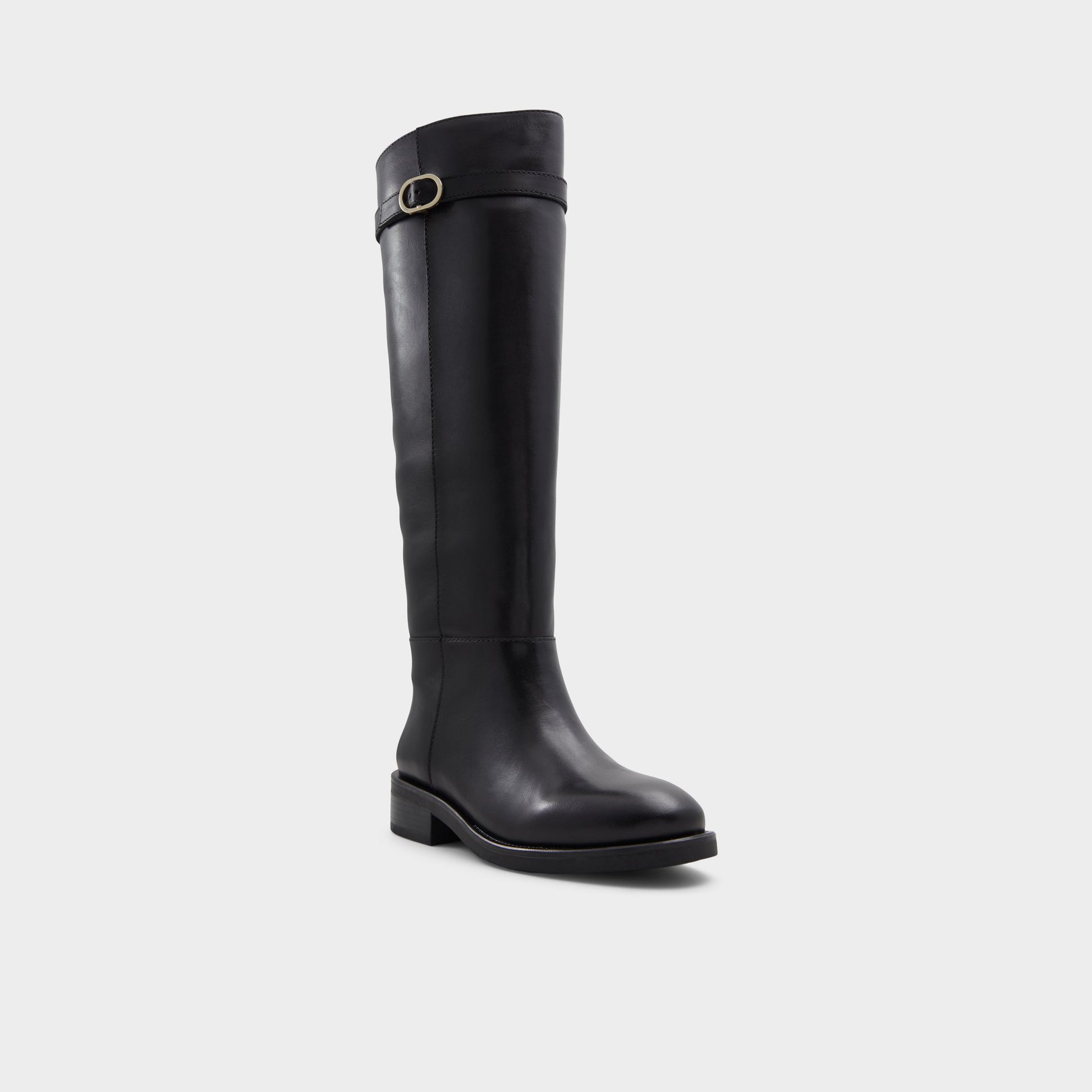 Three-quarter angle of Black Loreina Riding boot's front side