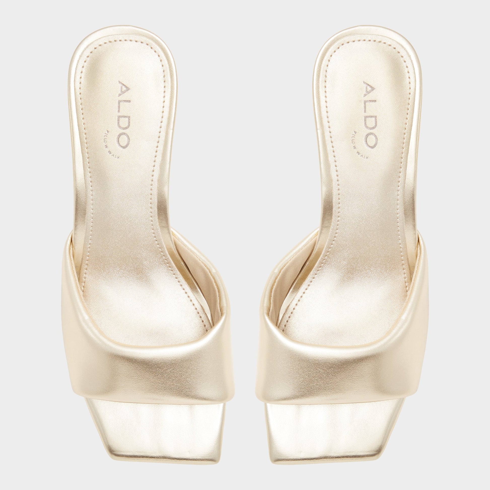 Top-down view of the Gold Aneka Heeled mule