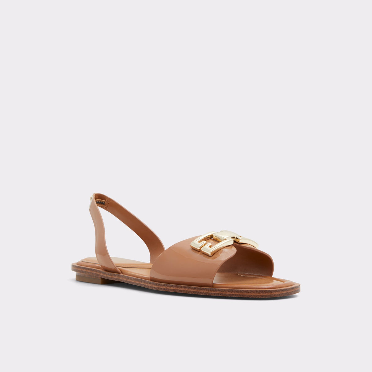 Three-quarter angle of Dark Beige Agreinwan Flat sandal's front side