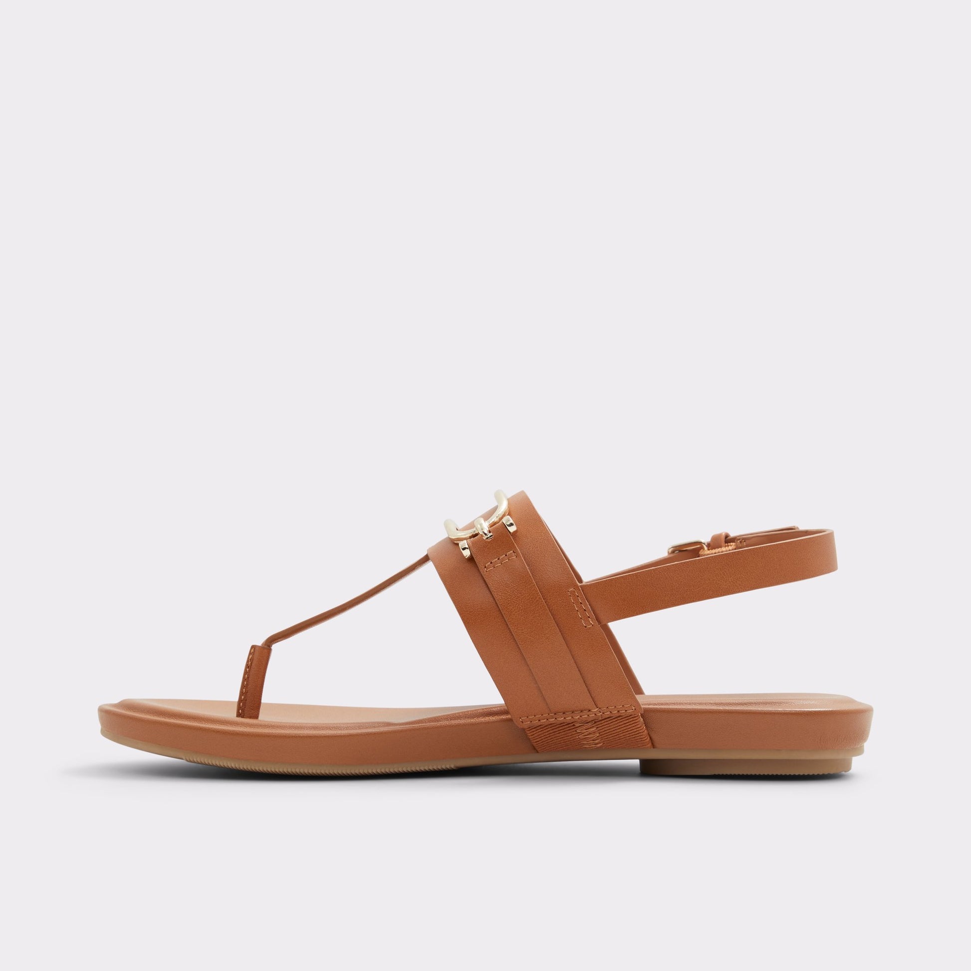 Side view of Medium Brown Adraynwan T-strap sandal