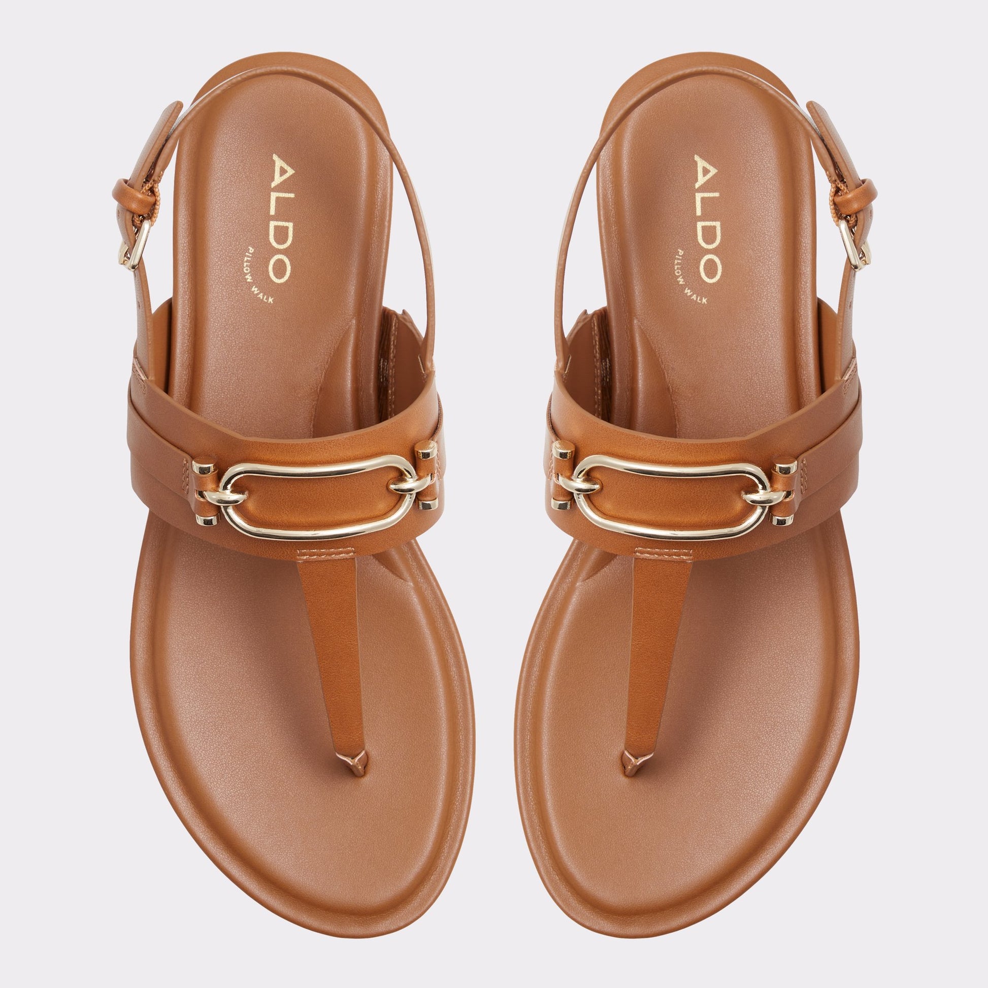 Top-down view of the Medium Brown Adraynwan T-strap sandal