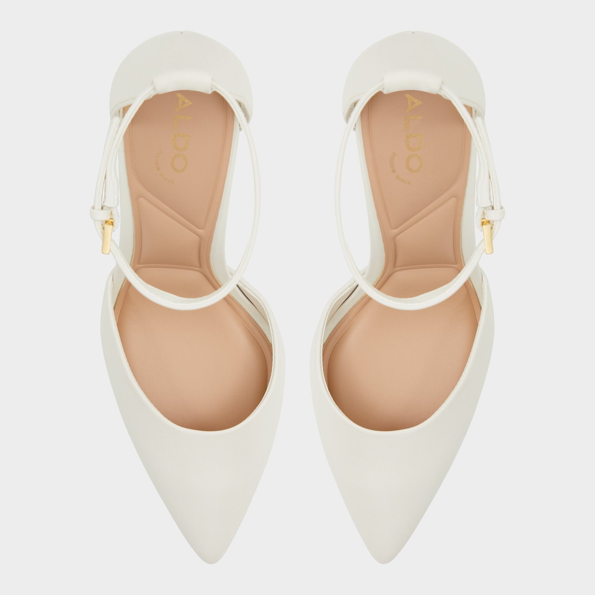 Top-down view of the White/bone Faith Strappy heeled shoe