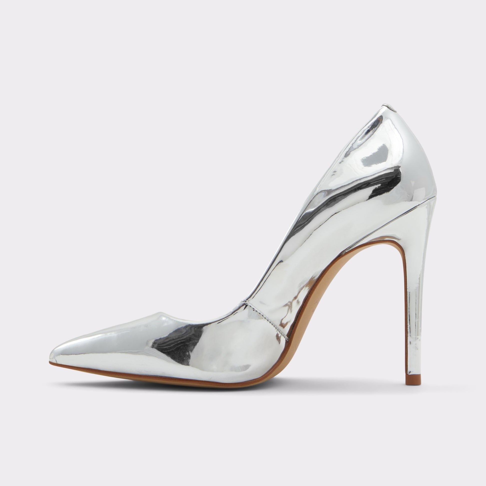 Side view of Silver Cassedyna Stiletto pump