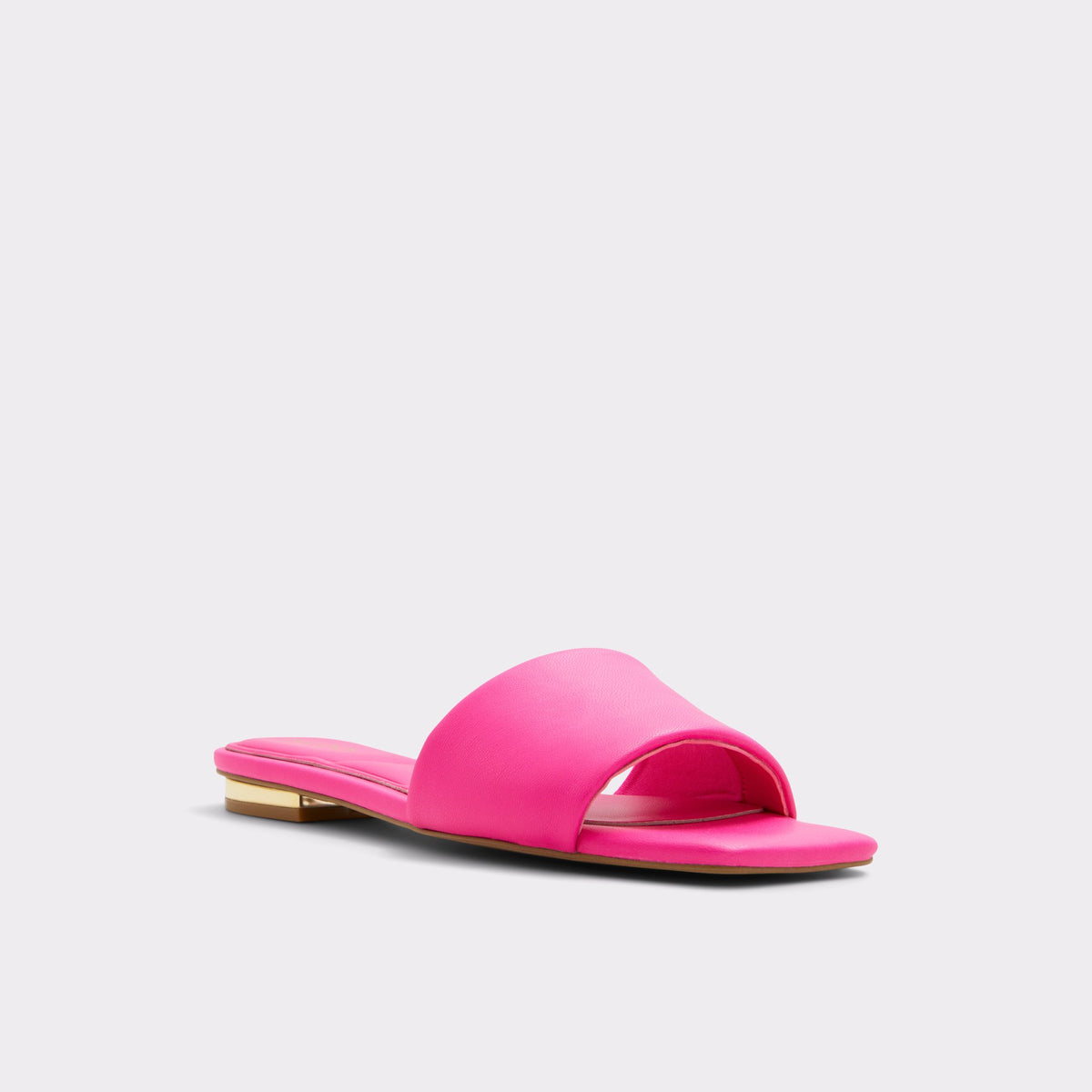 Three-quarter angle of Open Pink Bentariel Slide sandal's front side