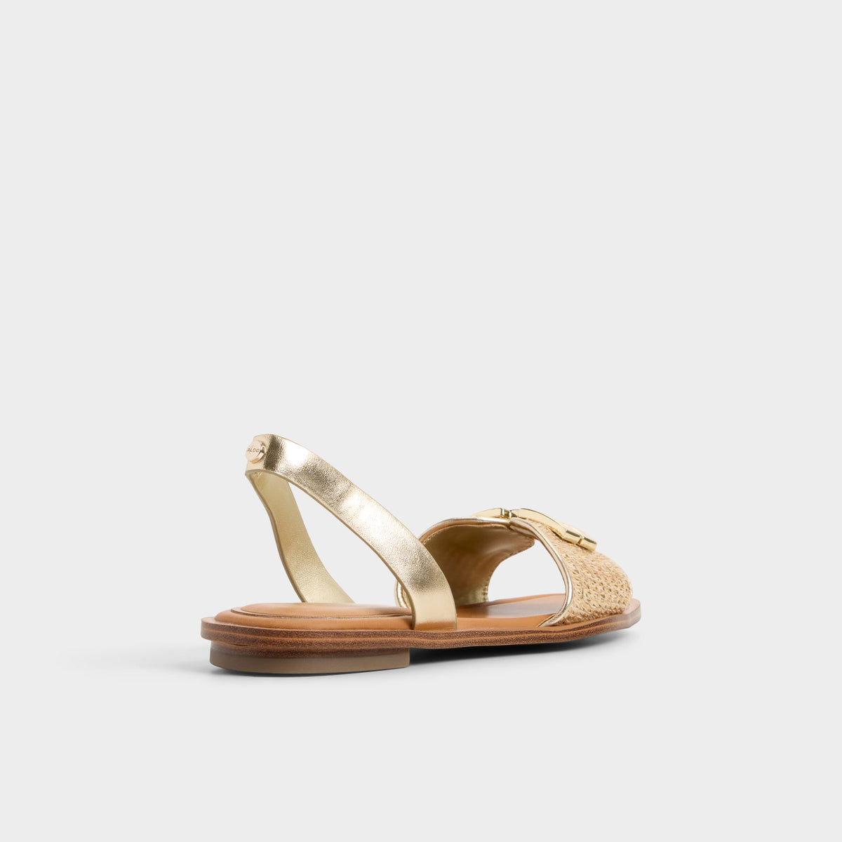 Three-quarter angle of Gold Agreinwan Flat sandal's back side