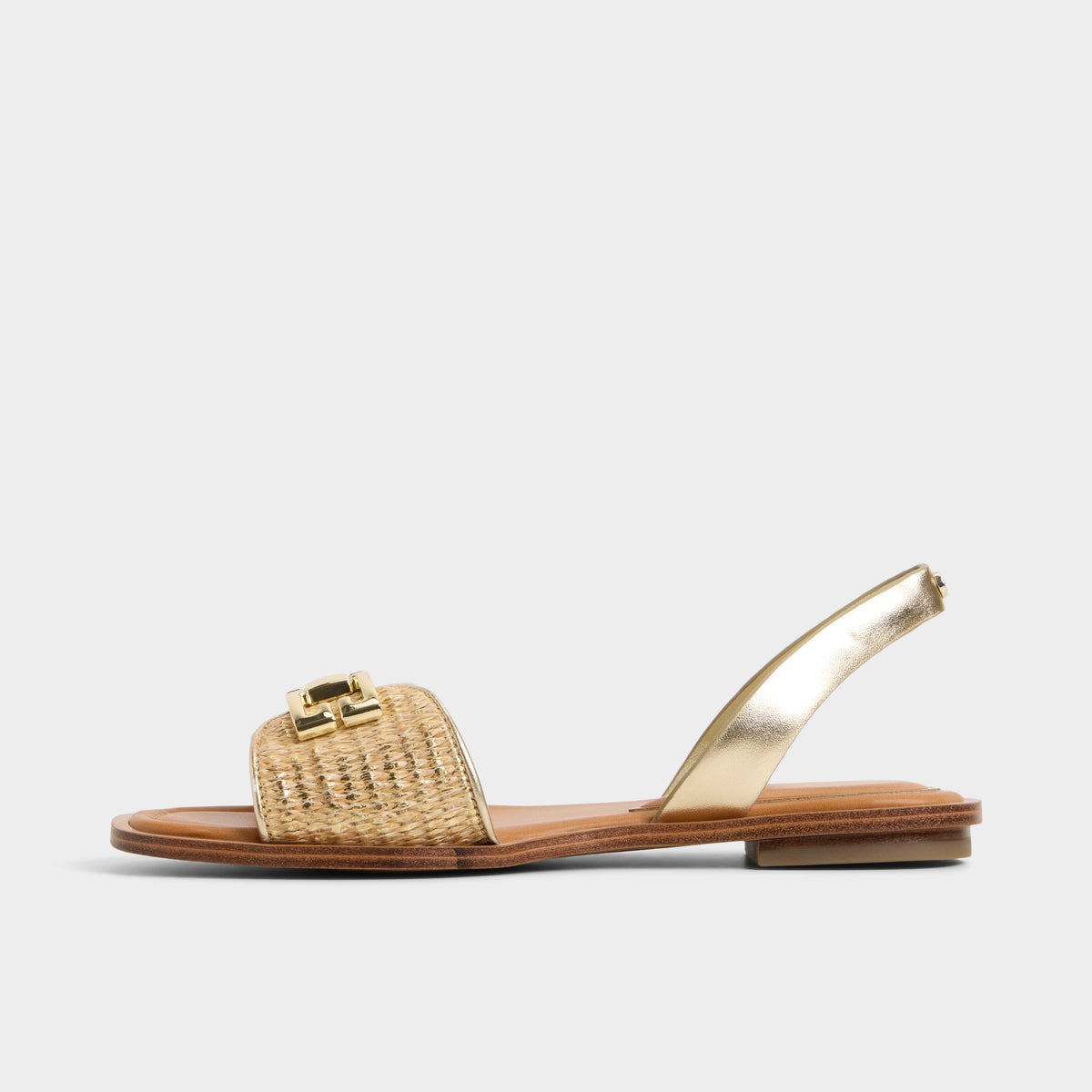 Side view of Gold Agreinwan Flat sandal