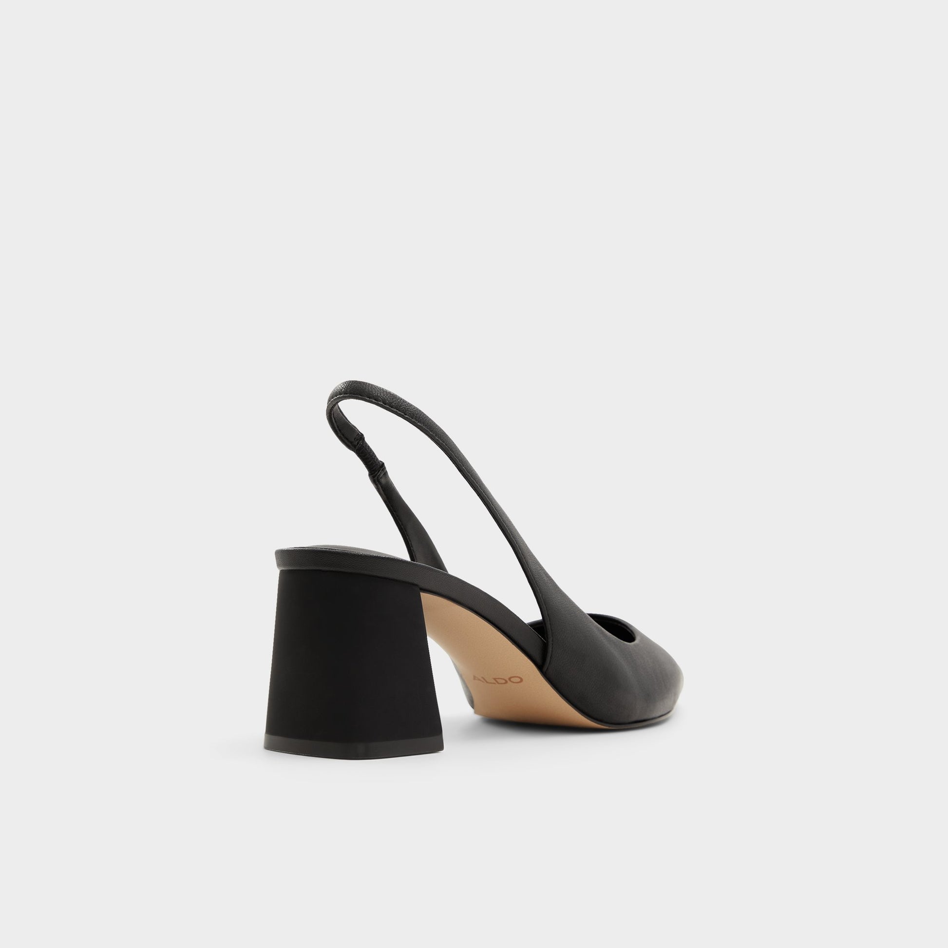 Three-quarter angle of Black Uliana Slingback heel's back side