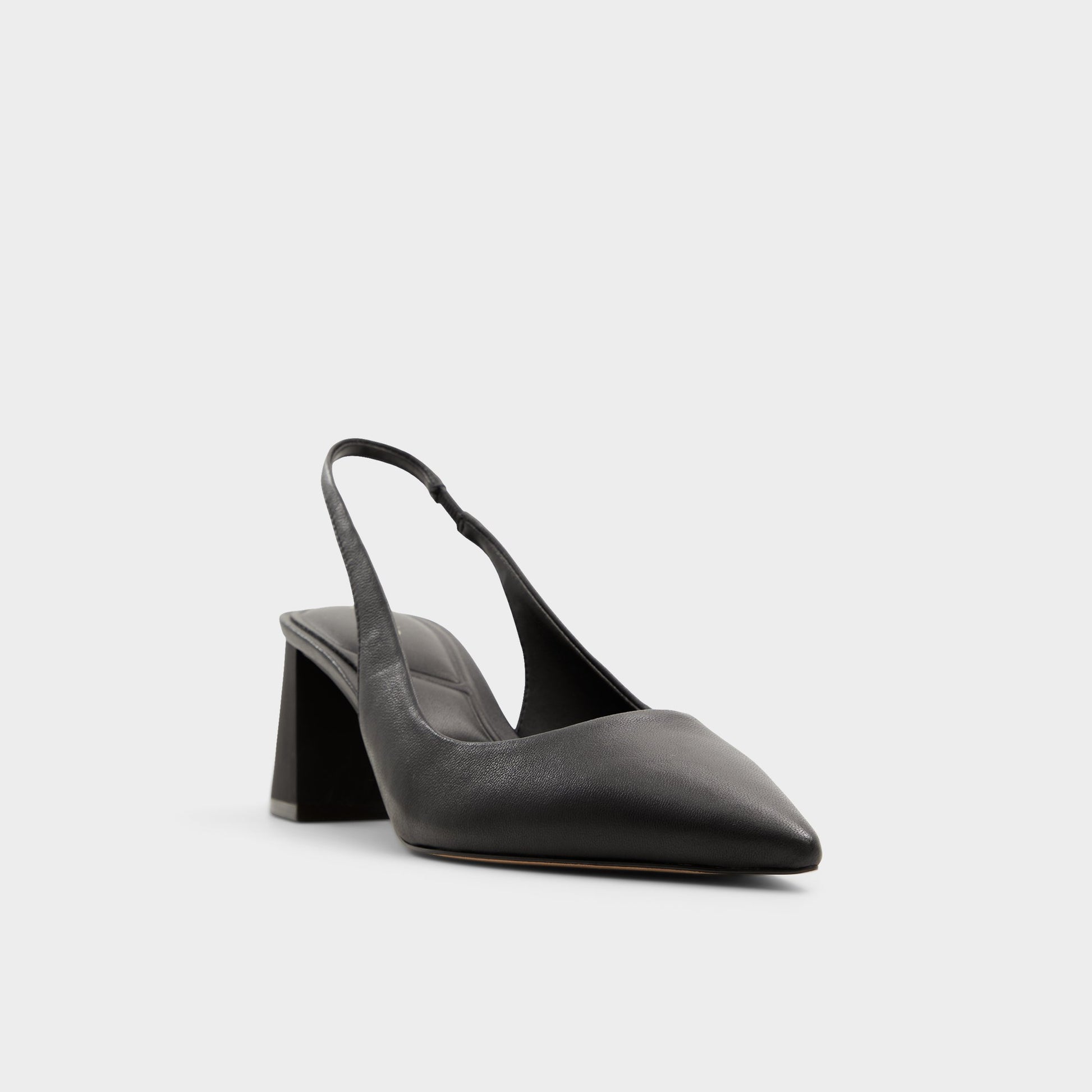 Three-quarter angle of Black Uliana Slingback heel's front side