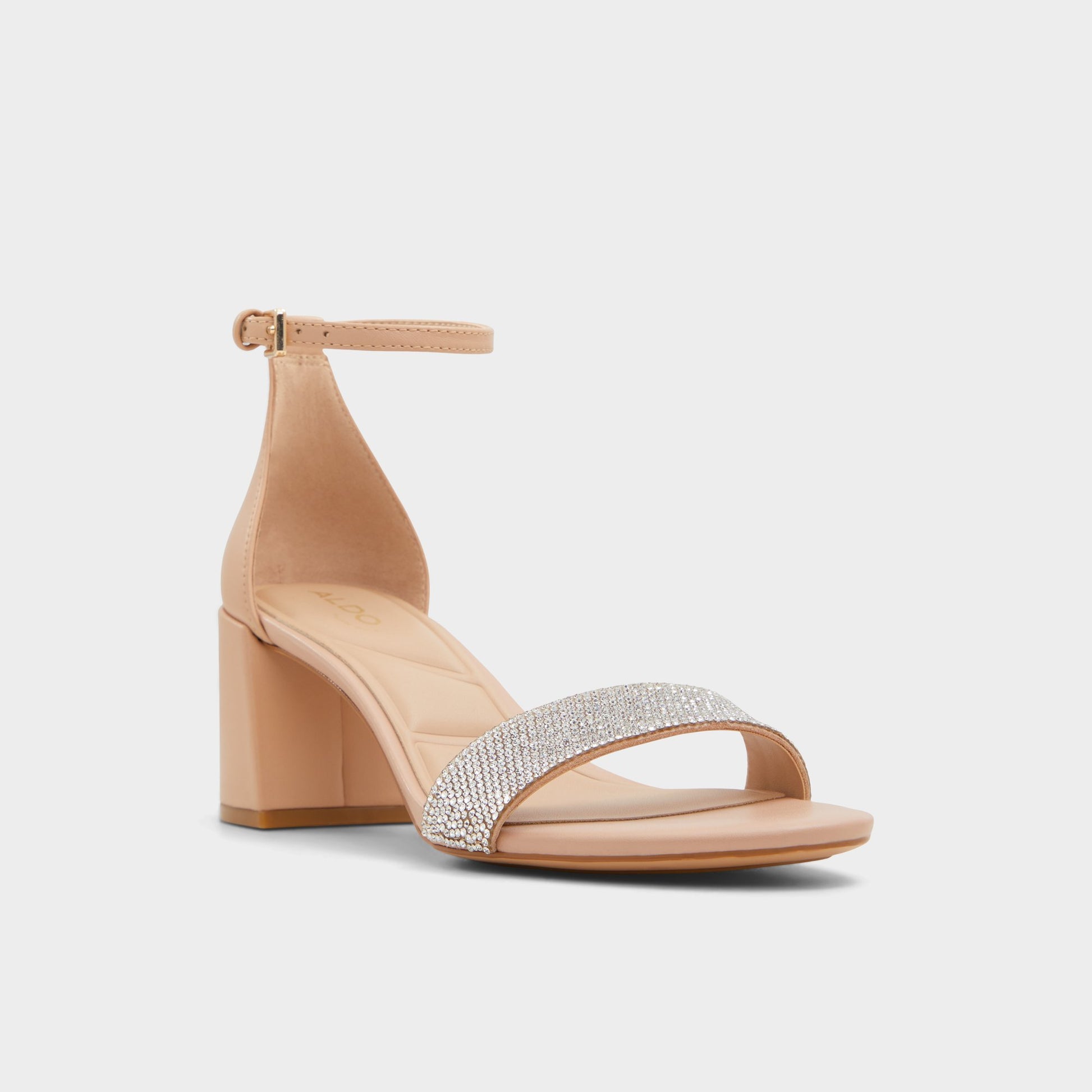 Three-quarter angle of Bone Pristine Strappy sandal's front side