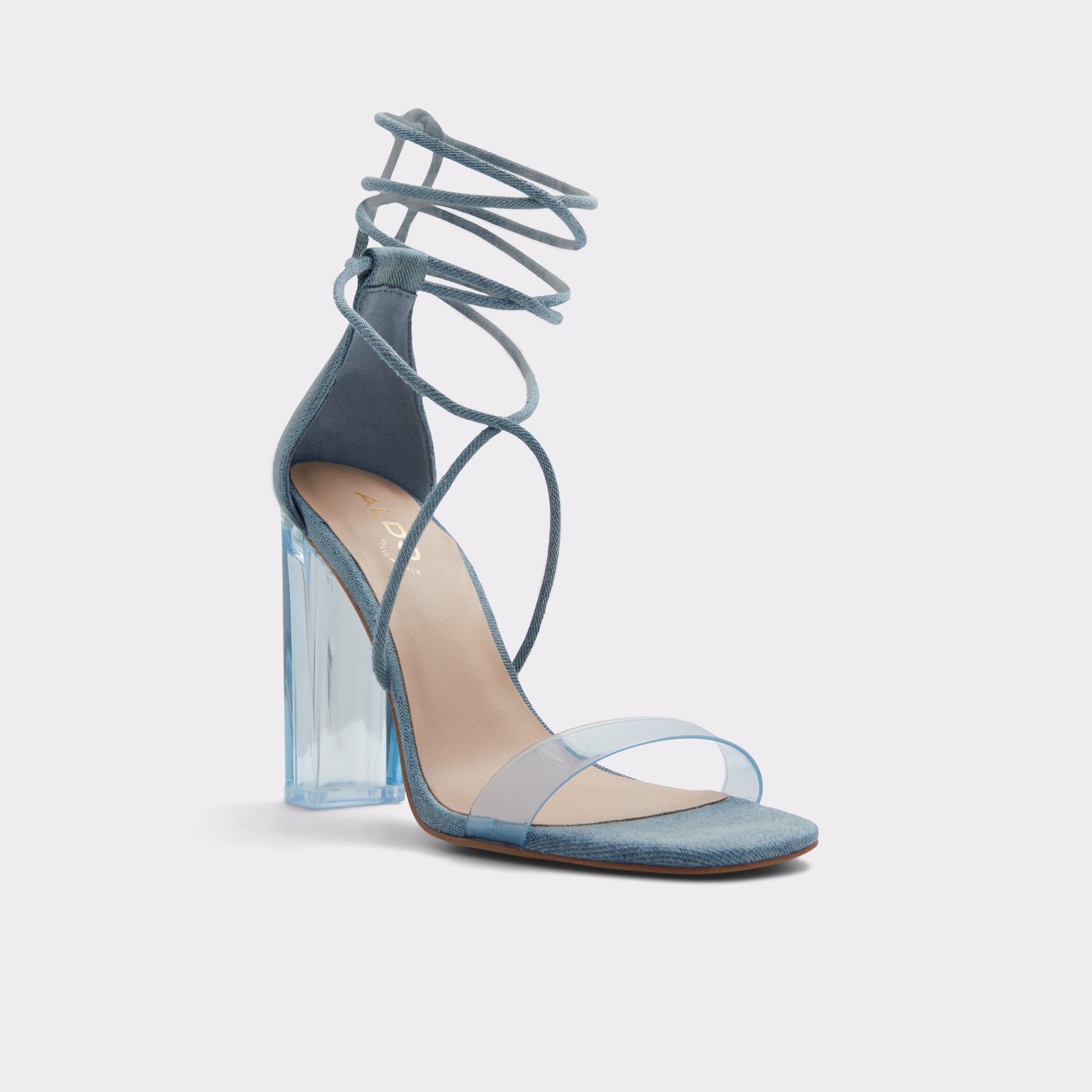 Three-quarter angle of Medium Blue Onardonia Strappy sandal's front side