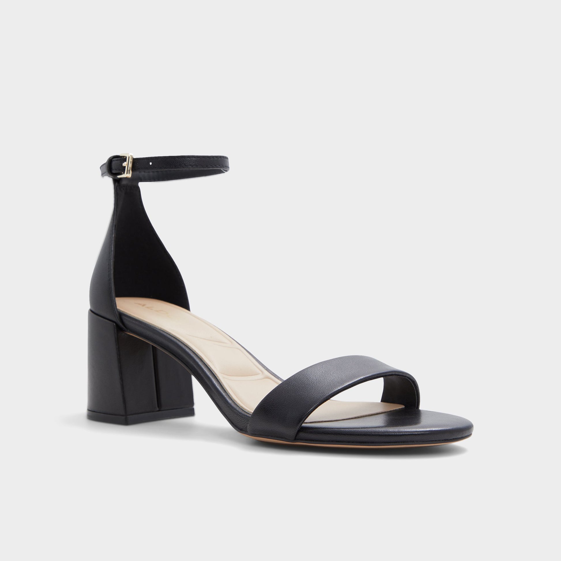 Three-quarter angle of Other Black Pristine Strappy heeled sandal's front side