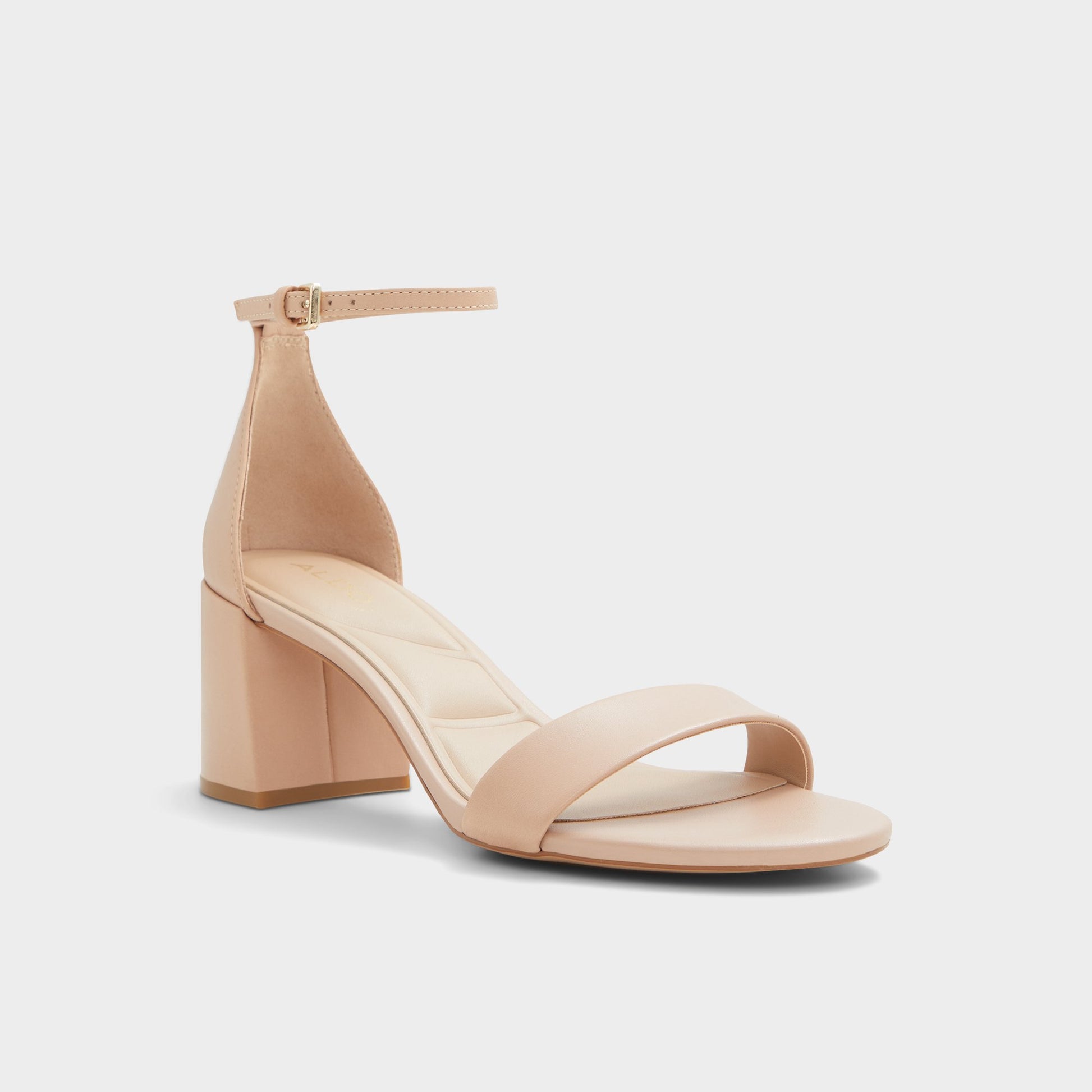 Three-quarter angle of Bone Pristine Strappy heeled sandal's front side