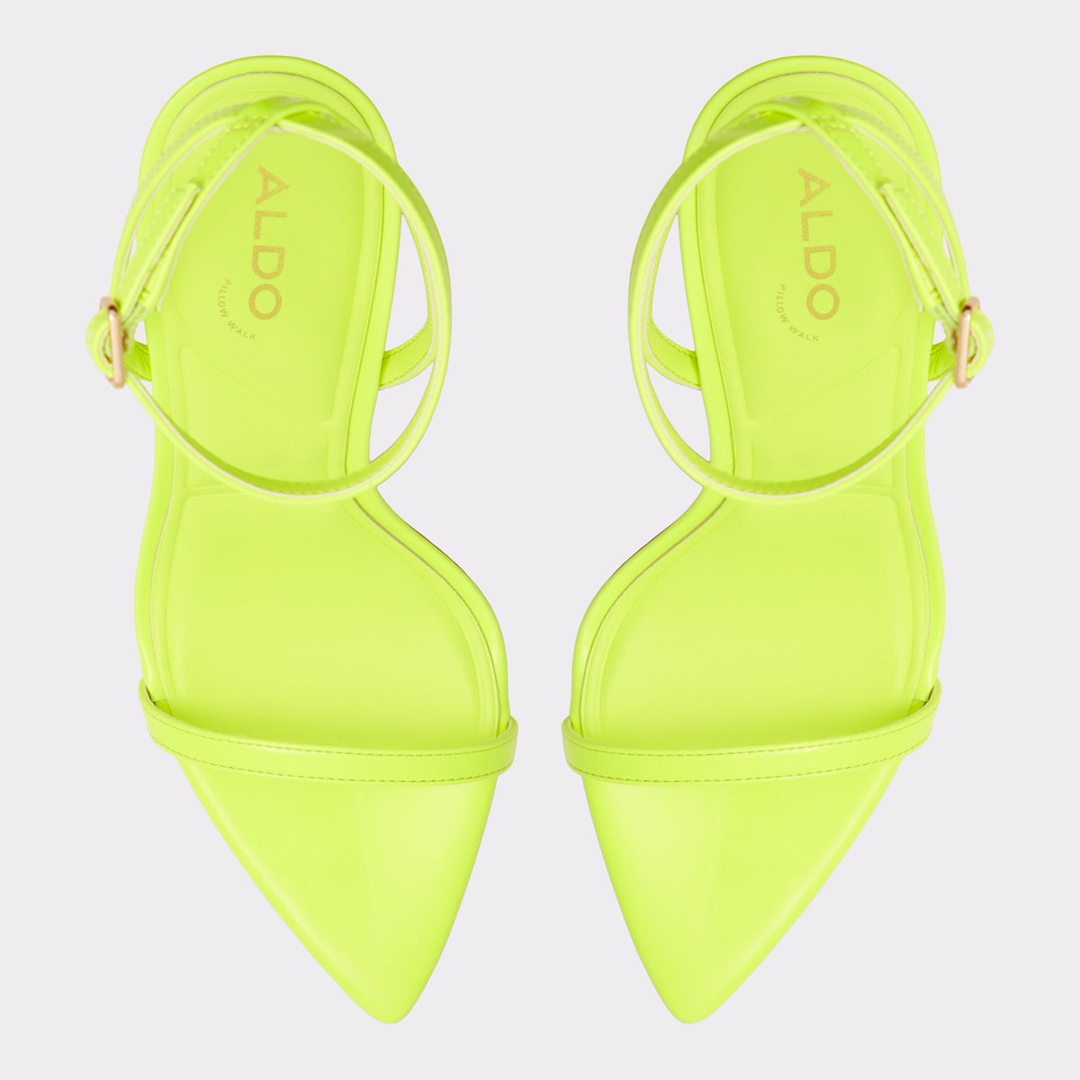Top-down view of the Bright Yellow Tulipa Strappy stiletto sandal