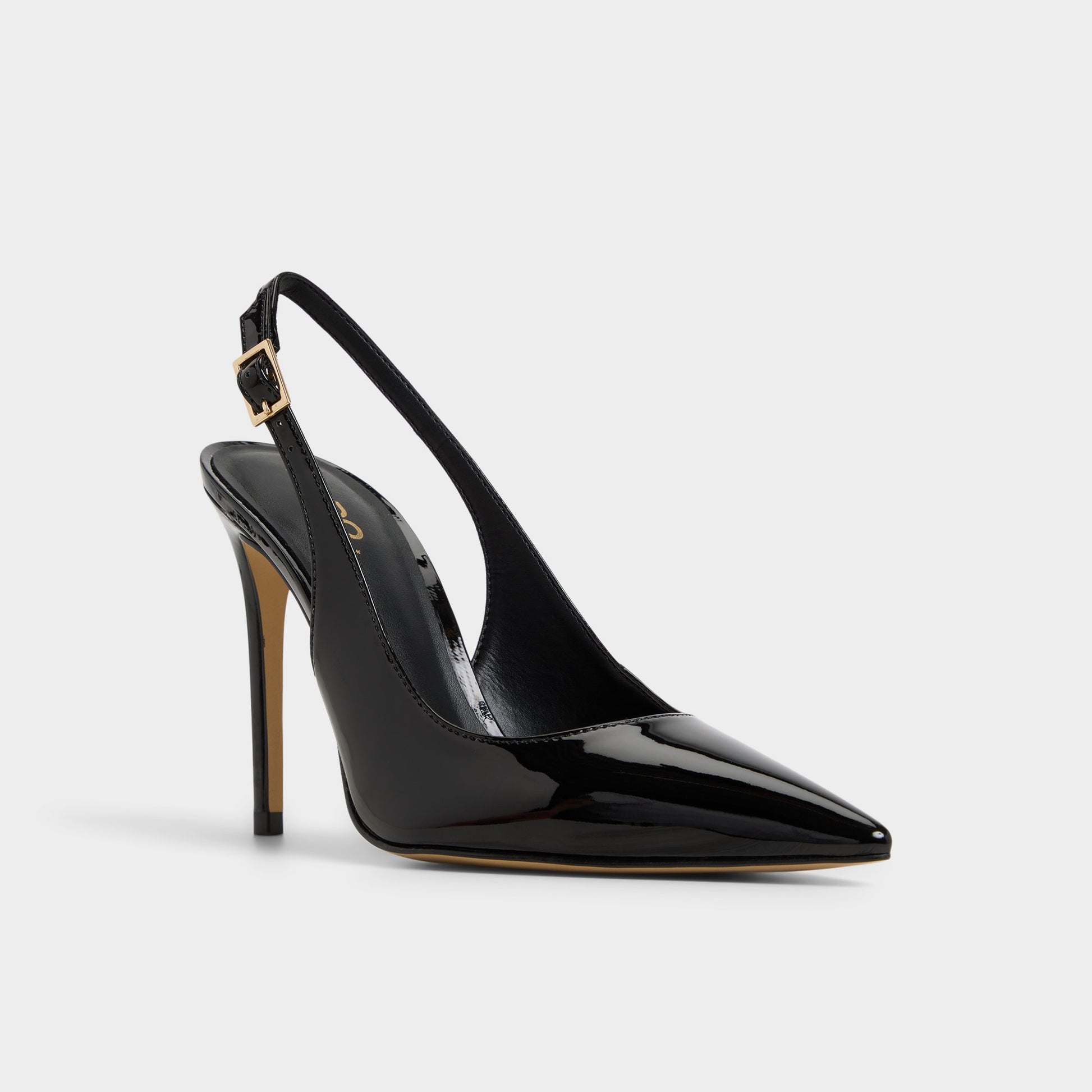 Three-quarter angle of Black Stessysling Slingback heel's front side