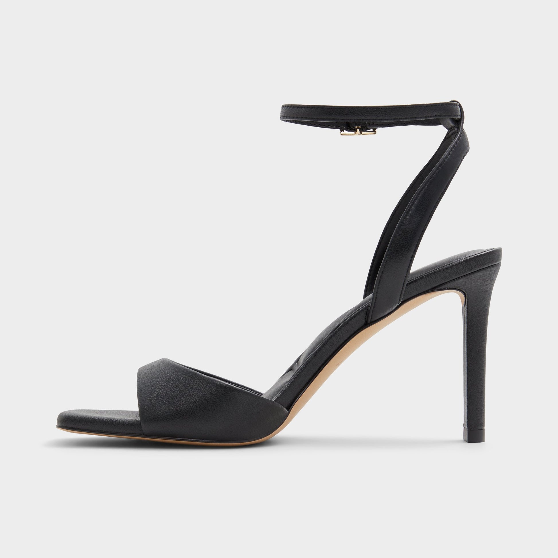 Side view of Black Sake Strappy heeled sandal