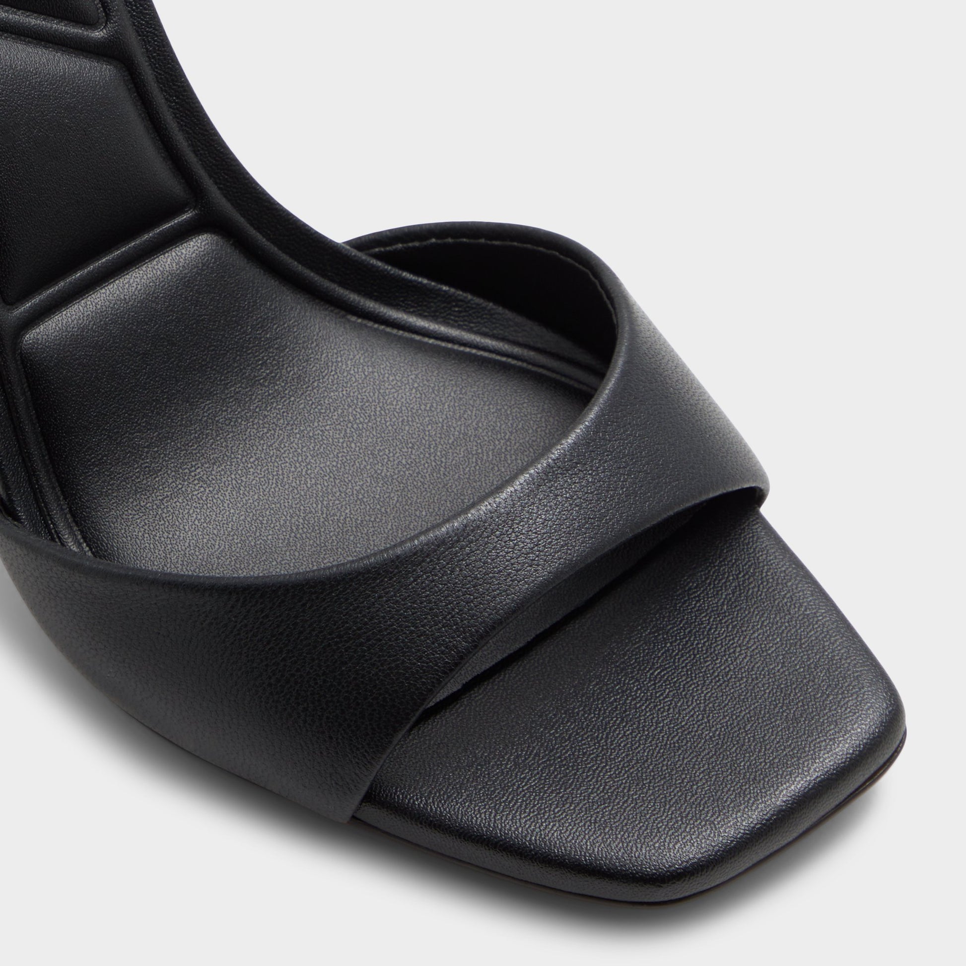 Close-up of the Black Sake Strappy heeled sandal