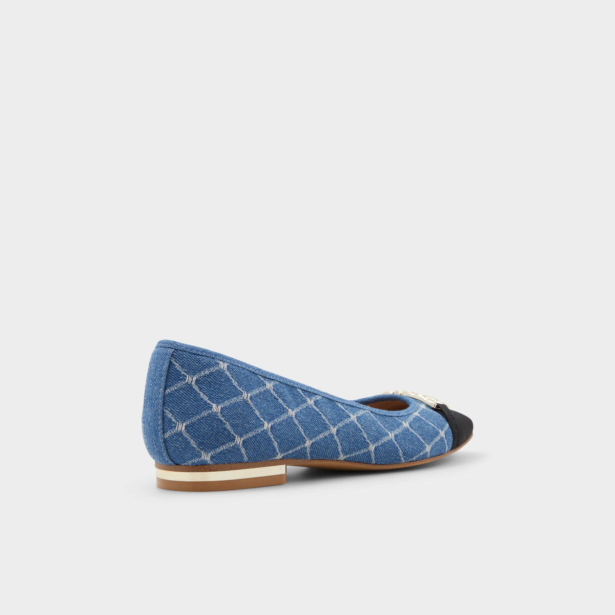 Three-quarter angle of Medium Blue Preri Ballet flat's back side