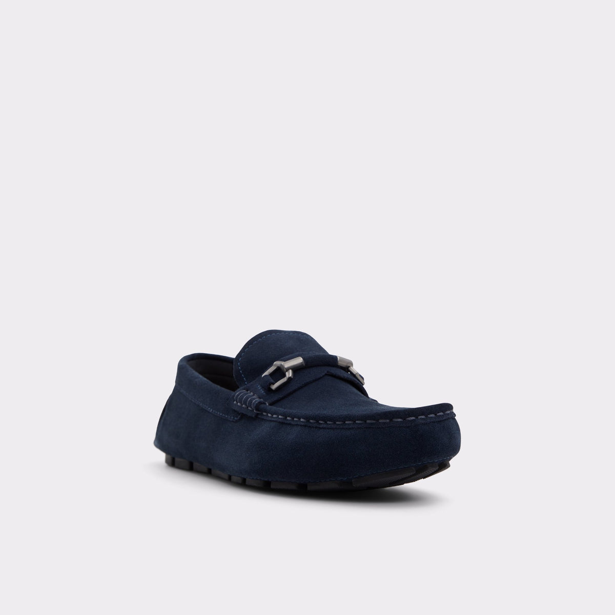 Three-quarter angle of Navy Cairns Driving shoe's front side