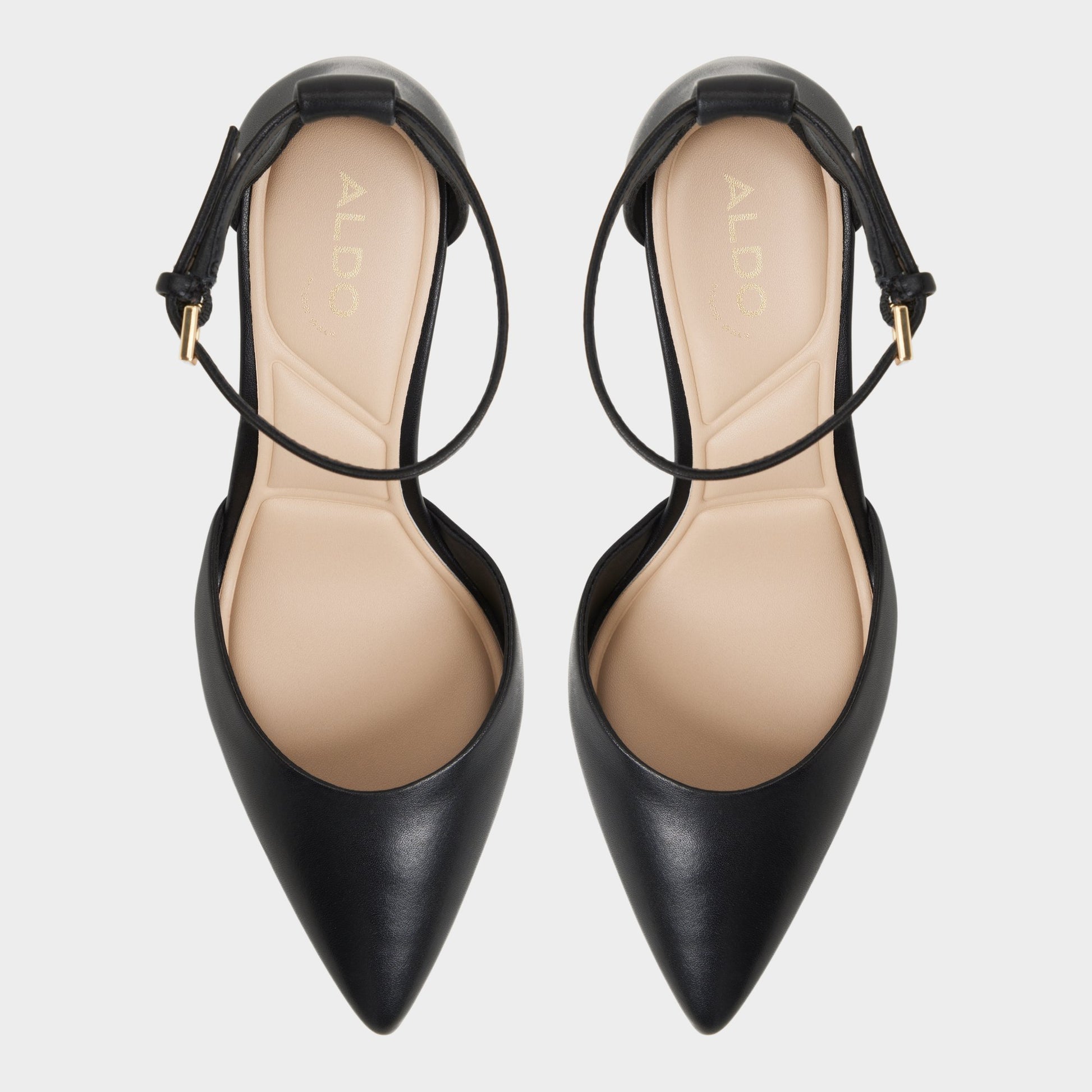 Top-down view of the Black Faith Strappy heeled shoe