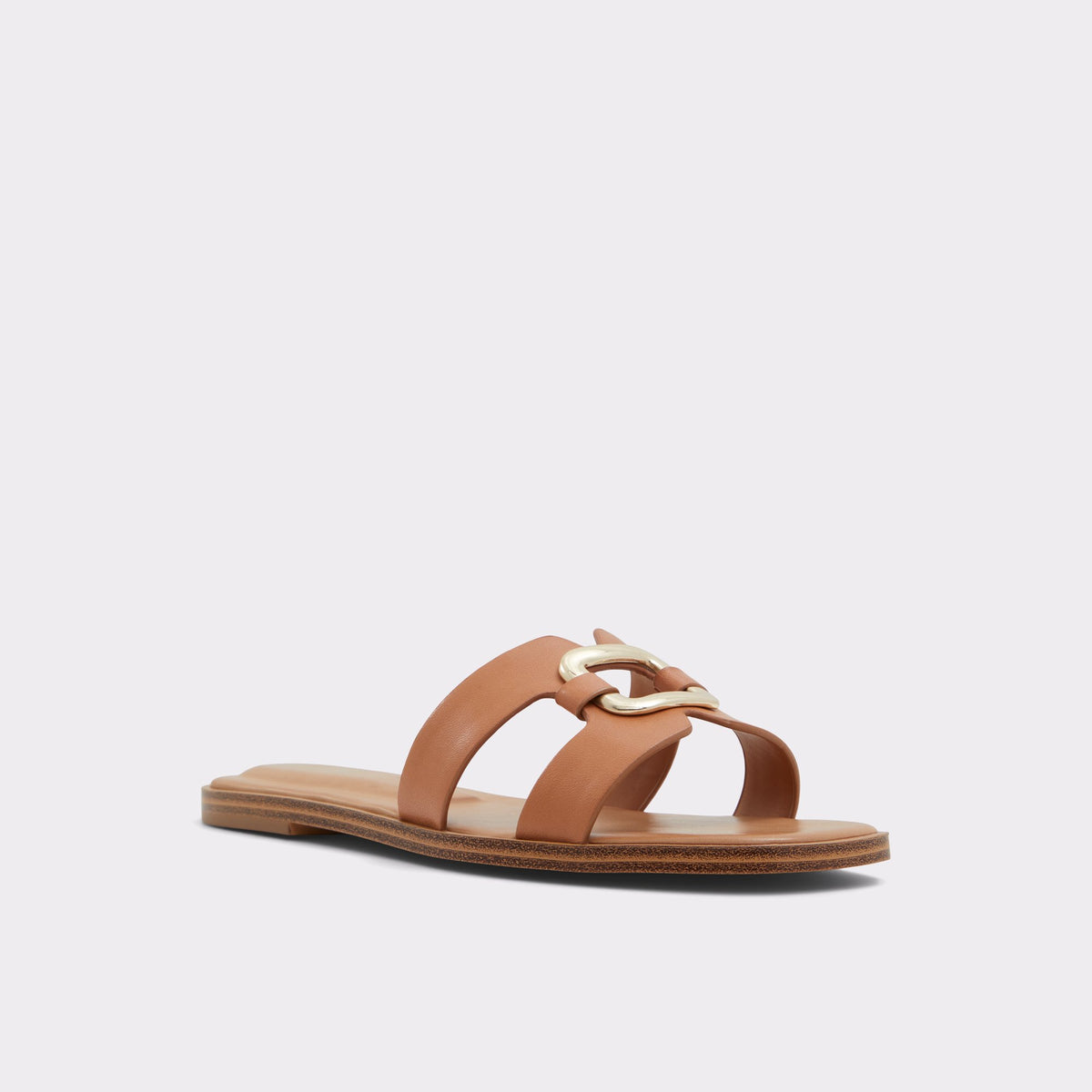 Three-quarter angle of Dark Beige Nydaokin Slide sandal's front side
