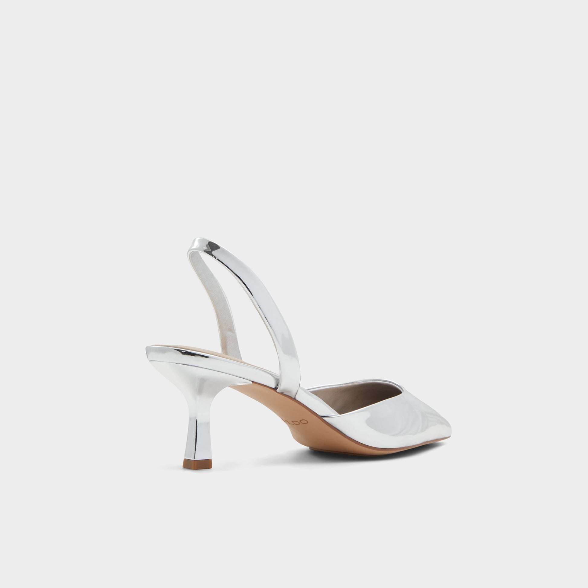 Three-quarter angle of Silver Gavedessi Slingback heel's back side