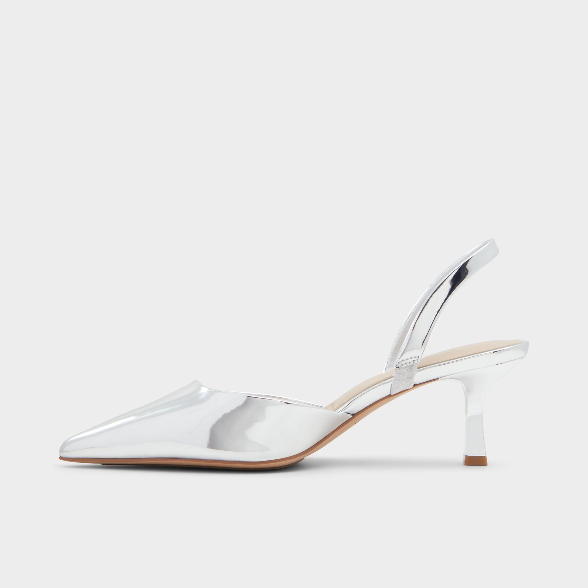 Side view of Silver Gavedessi Slingback heel