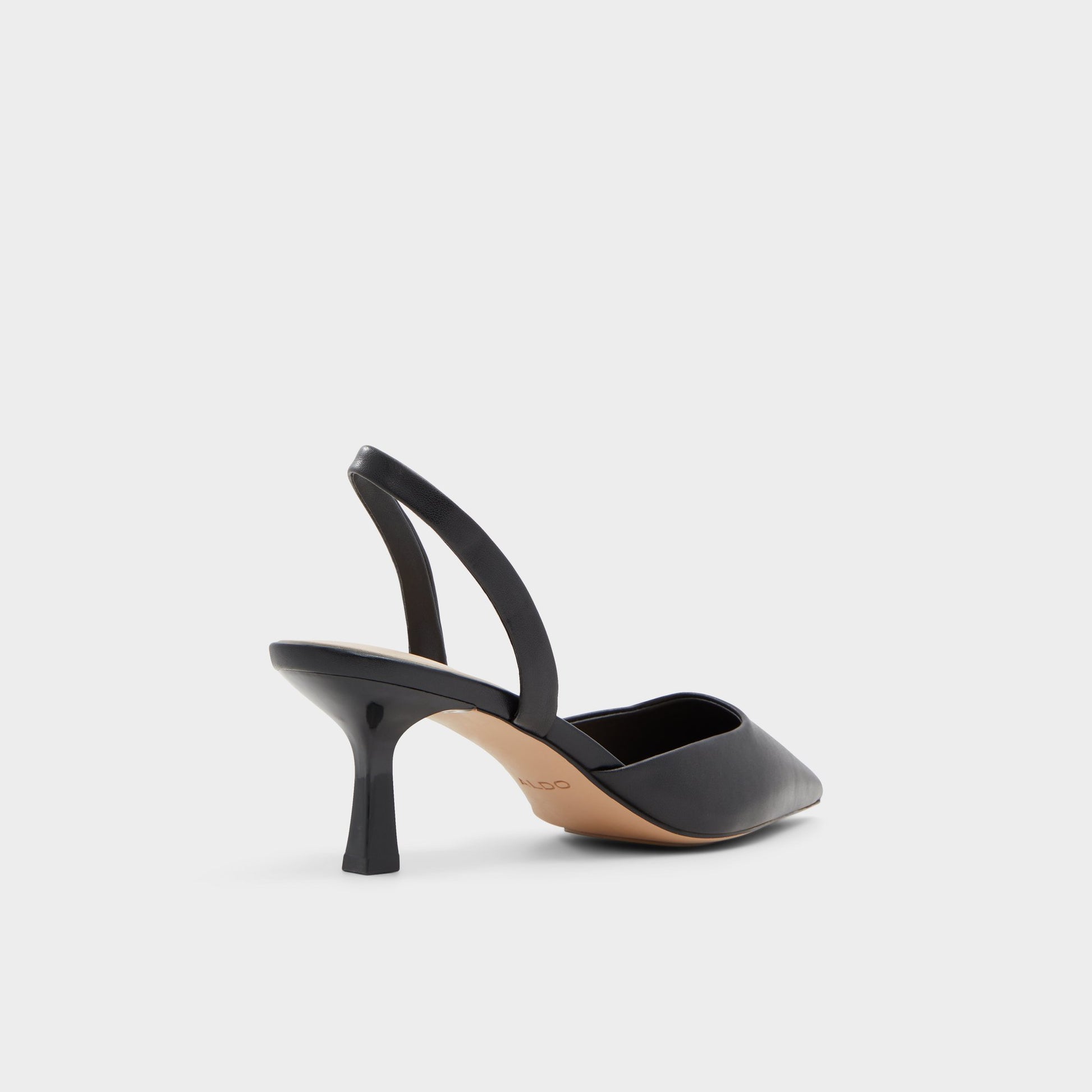Three-quarter angle of Black Gavedessi Slingback heel's back side
