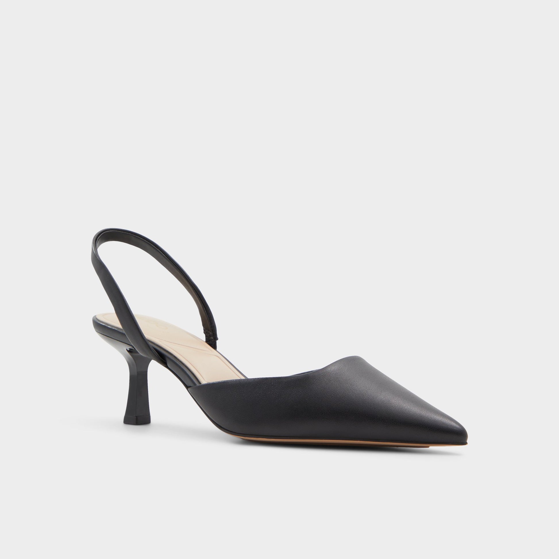 Three-quarter angle of Black Gavedessi Slingback heel's front side