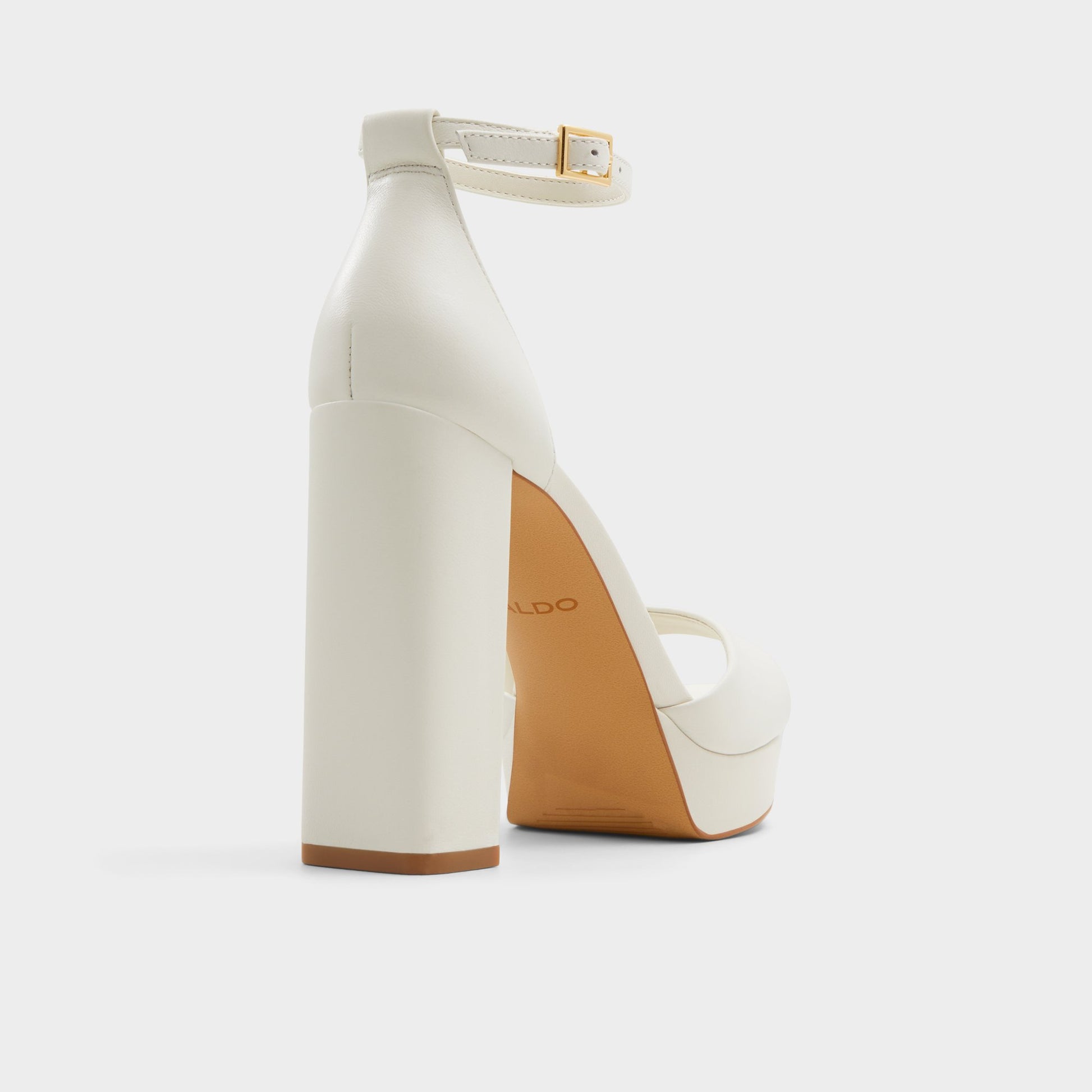 Three-quarter angle of White/Bone Enaegyn2.0 Strappy heeled sandal's back side