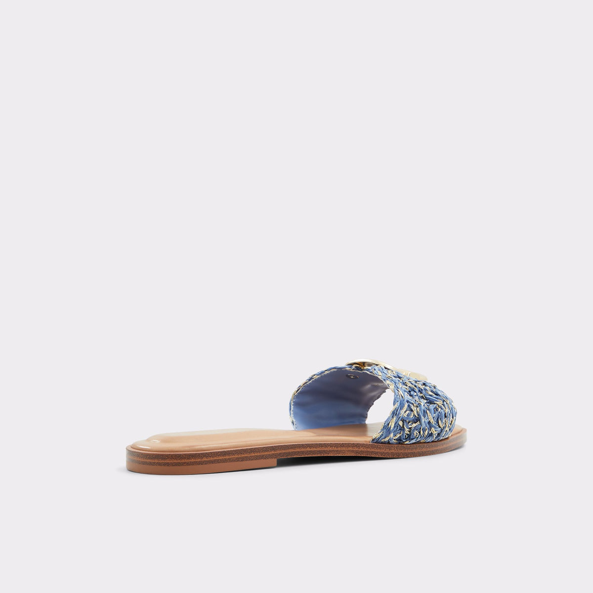 Three-quarter angle of Medium Blue Glaeswen Slide sandal's back side