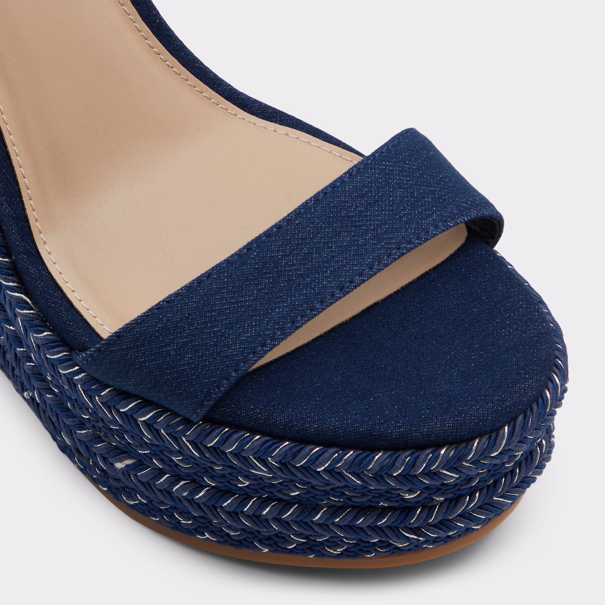 Close-up of the Medium Blue Marysol Wedge sandal