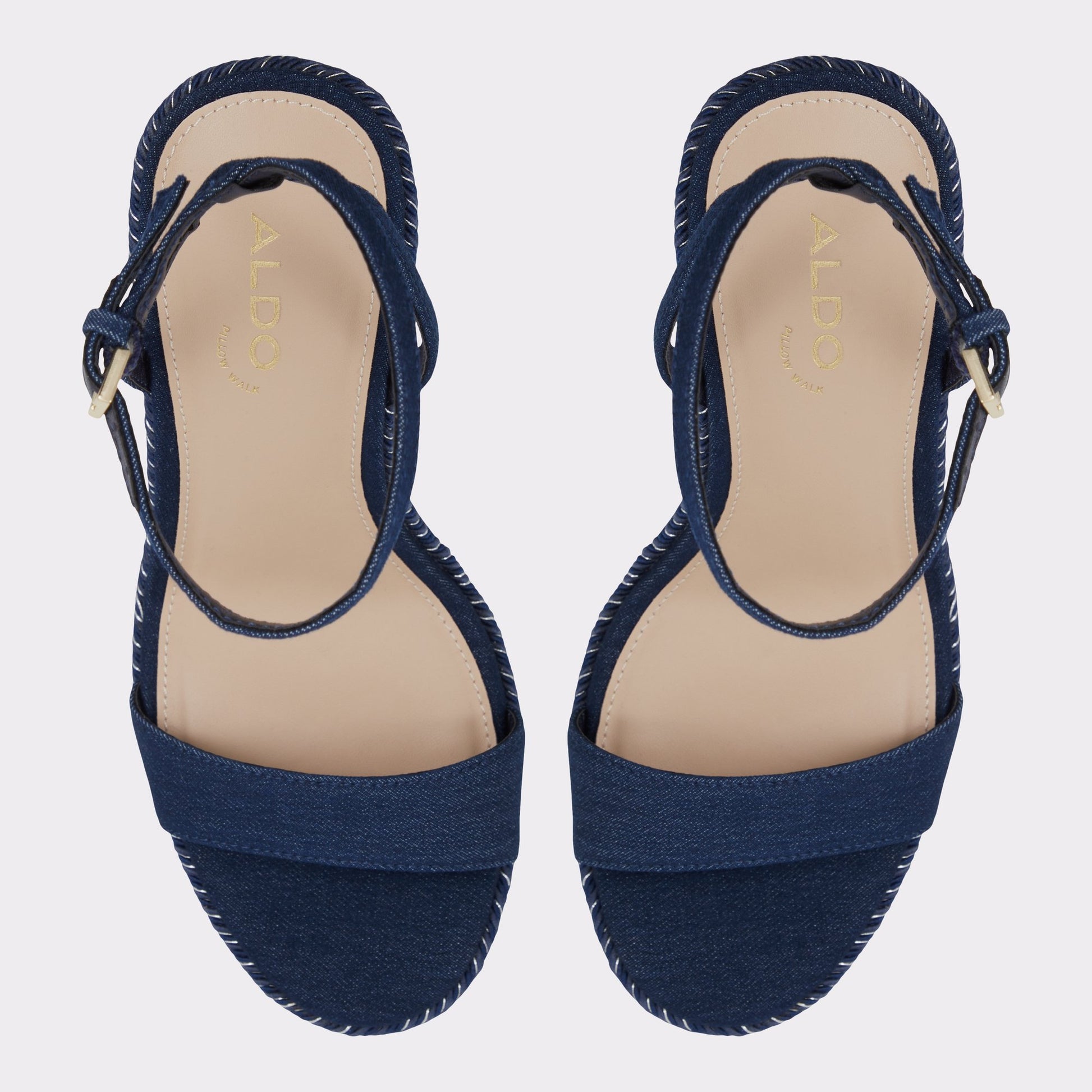 Top-down view of the Medium Blue Marysol Wedge sandal