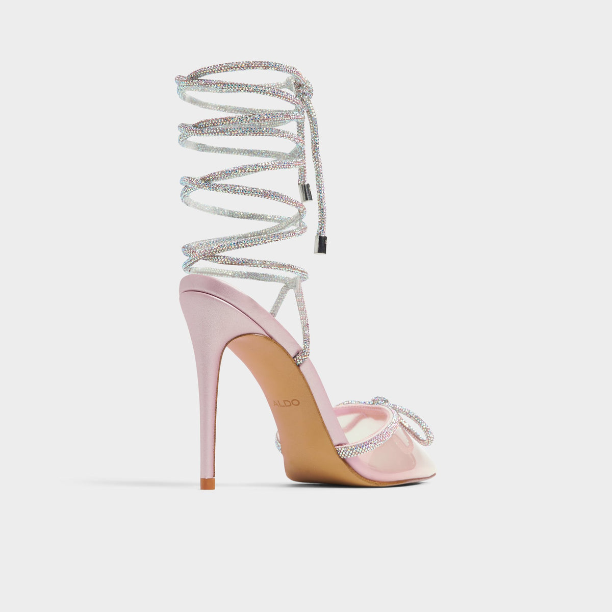 Three-quarter angle of Open Pink Halalia Strappy stiletto heel's back side