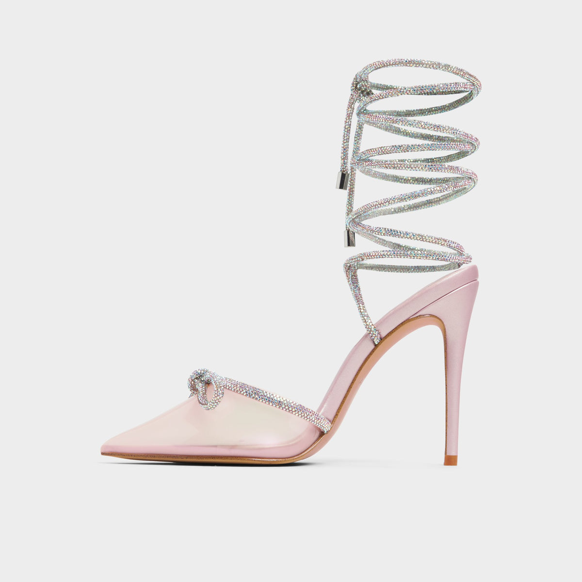Side view of Open Pink Halalia Strappy stiletto heel