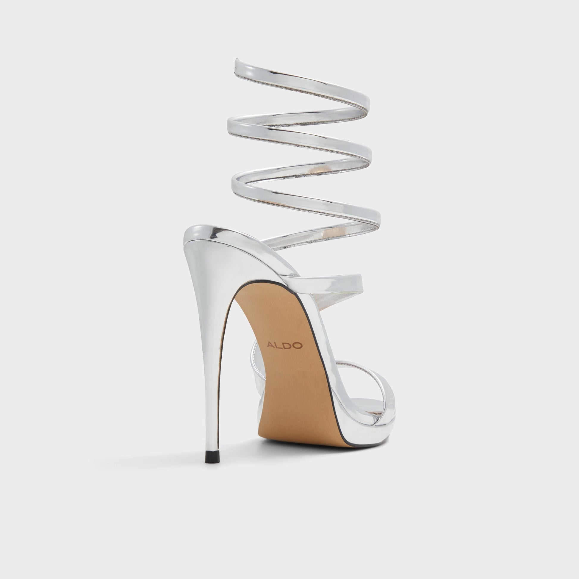 Three-quarter angle of Silver Katswirl Strappy sandal's back side