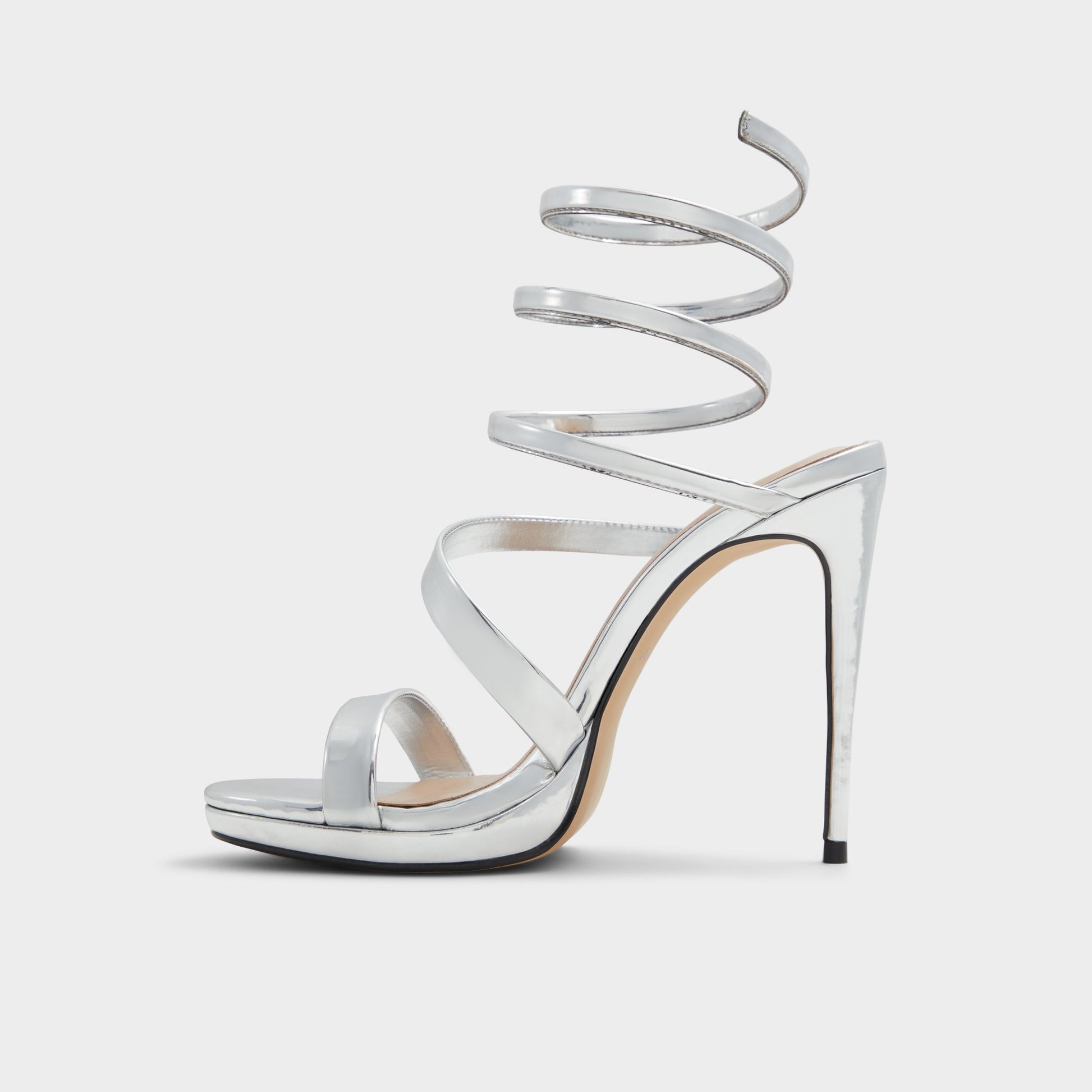 Side view of Silver Katswirl Strappy sandal
