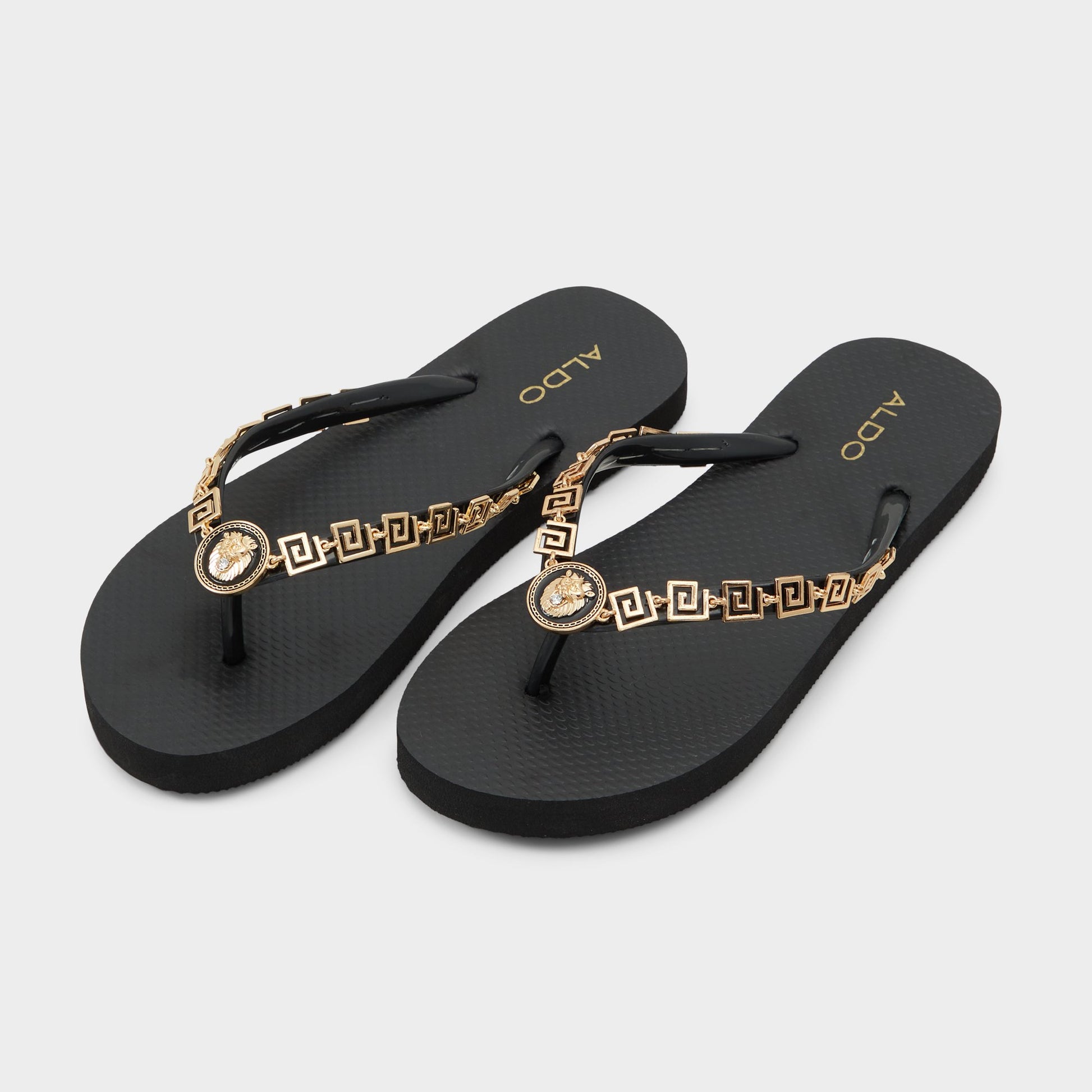 Vue principale de Noir/Or Multi Minarie Sandale tong pour Femmes