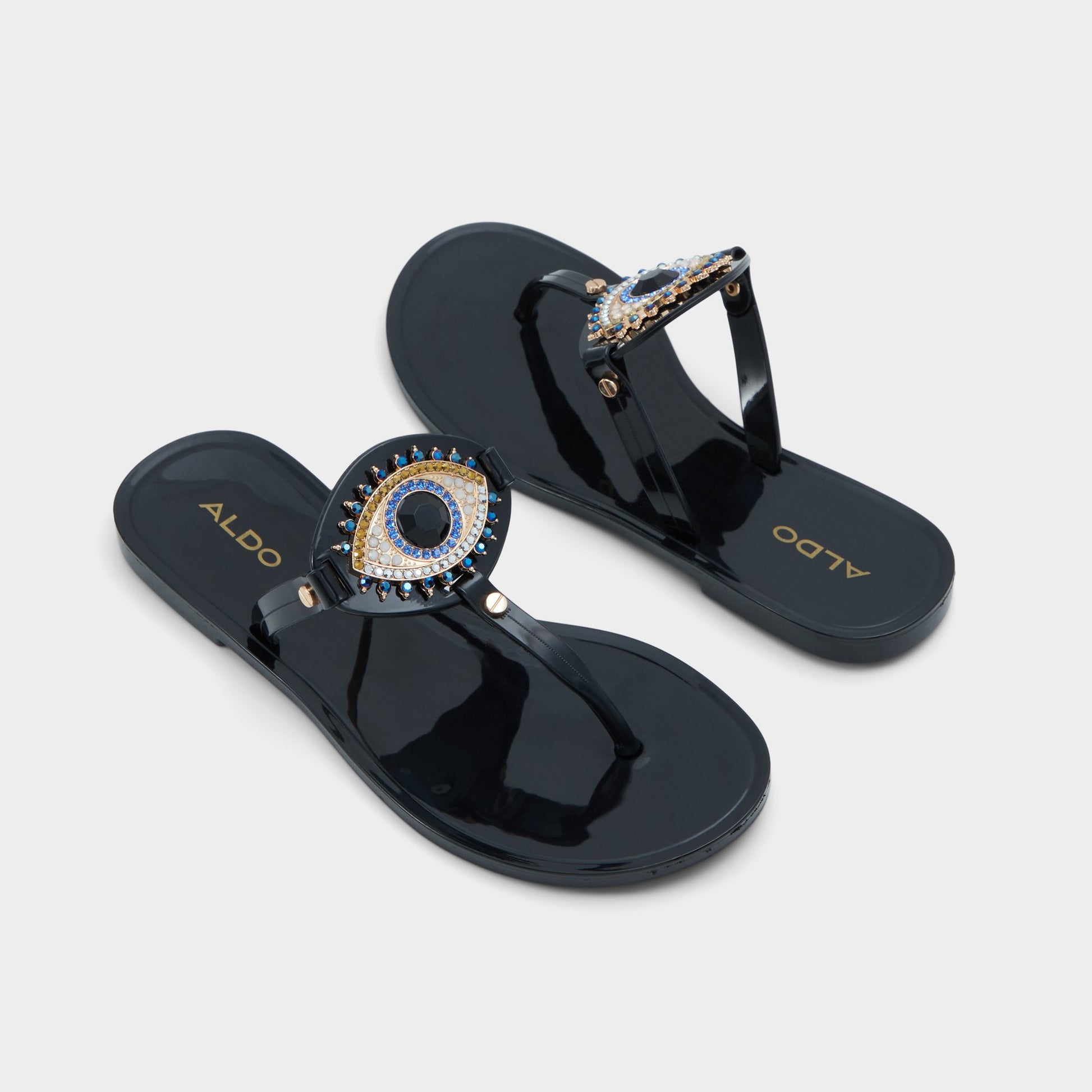Ebariel Black/Gold Multi Women's Jelly Sandals Flip Flops