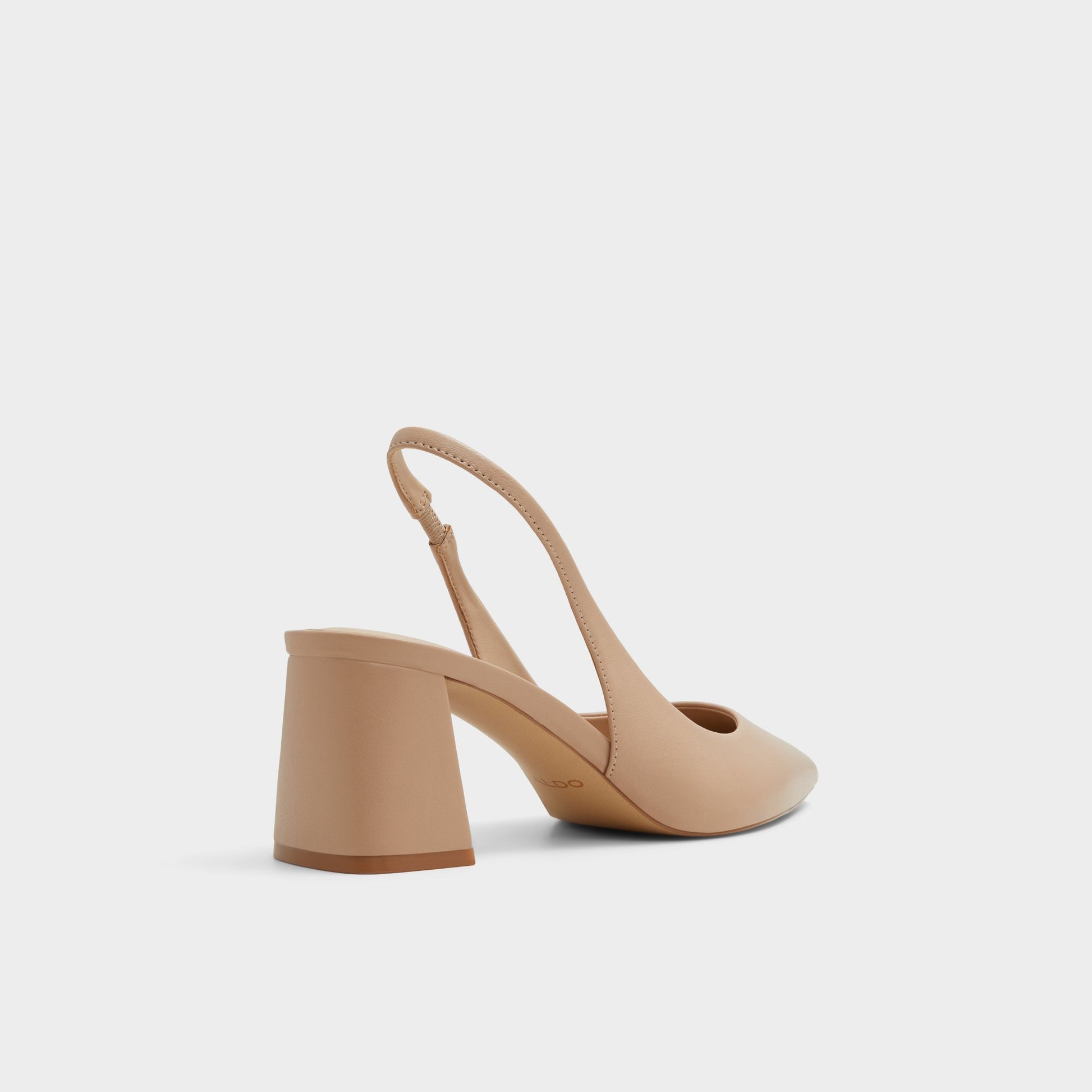 Three-quarter angle of Beige Uliana Slingback heel's back side