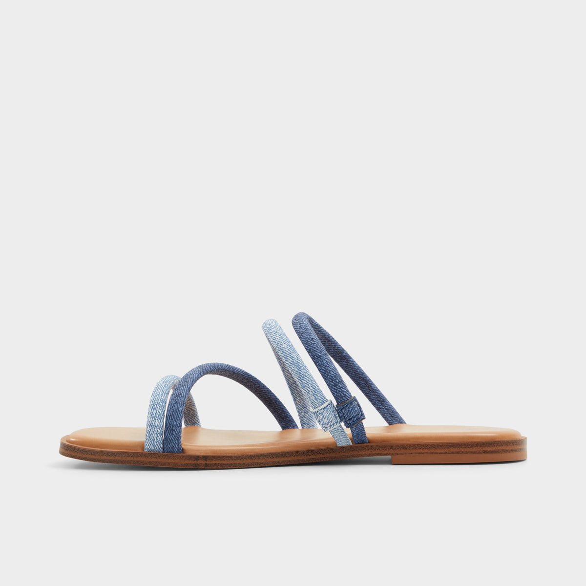 Side view of Blue Stila Slide sandal