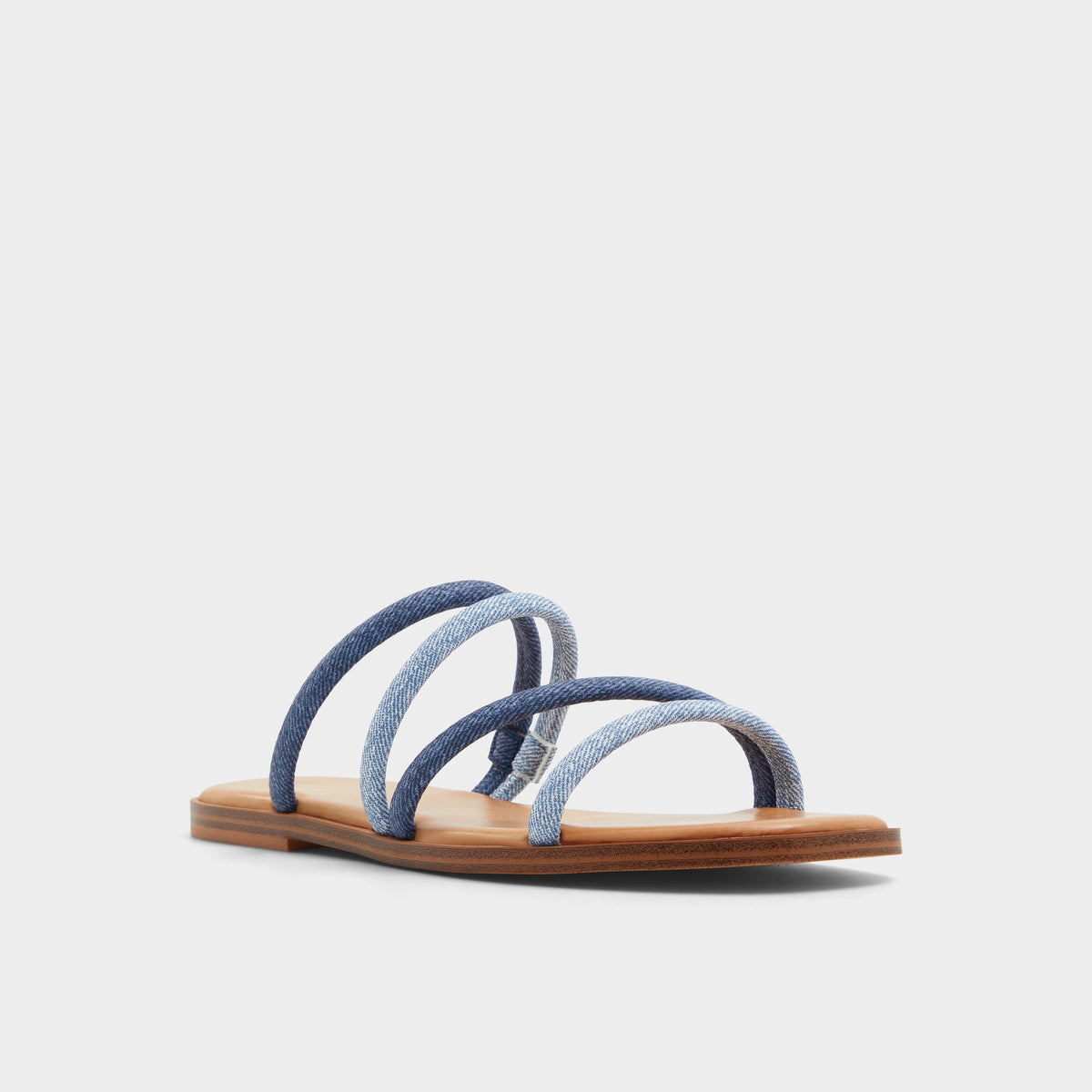 Three-quarter angle of Blue Stila Slide sandal's front side
