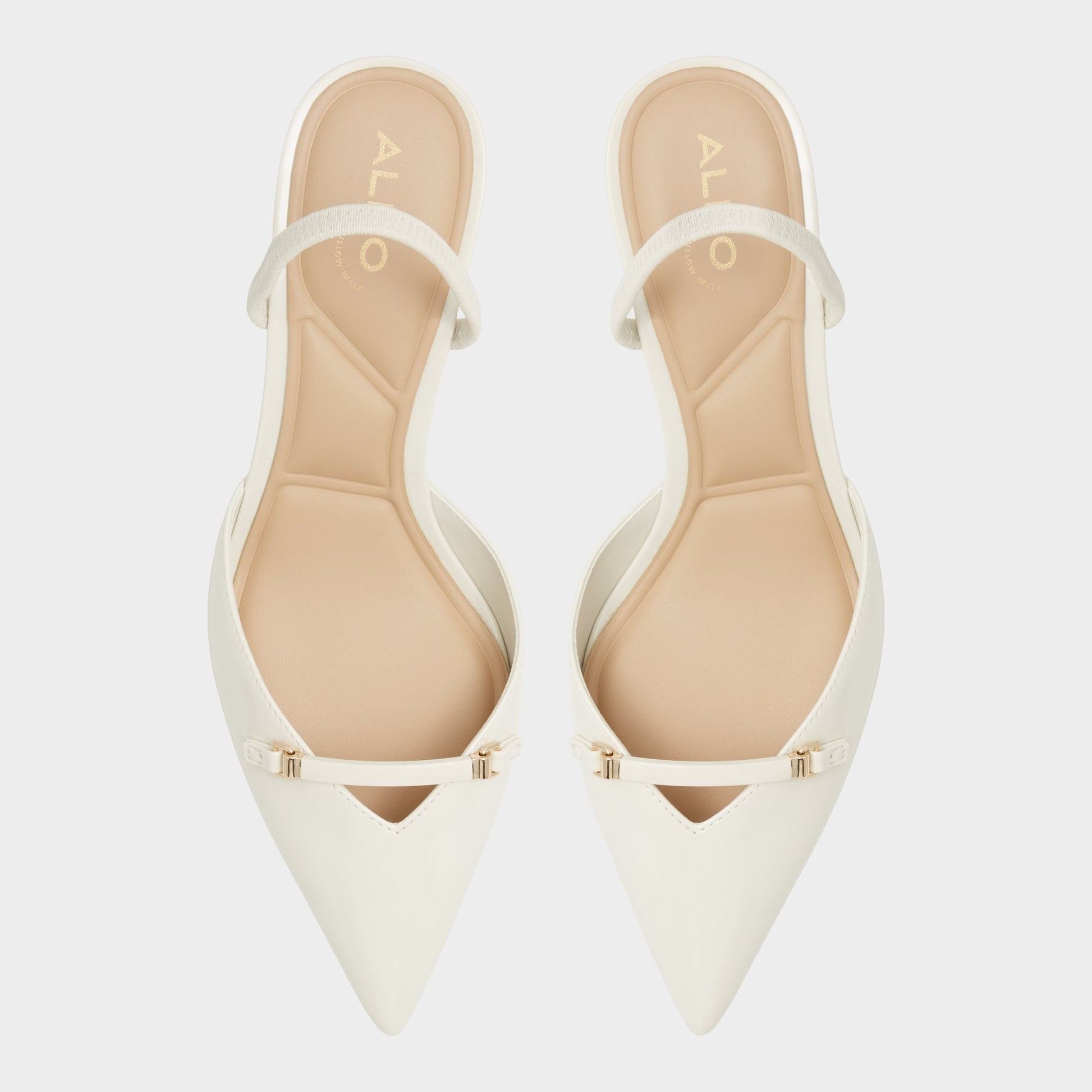 Top-down view of the White/Bone Nailah Slingback heel