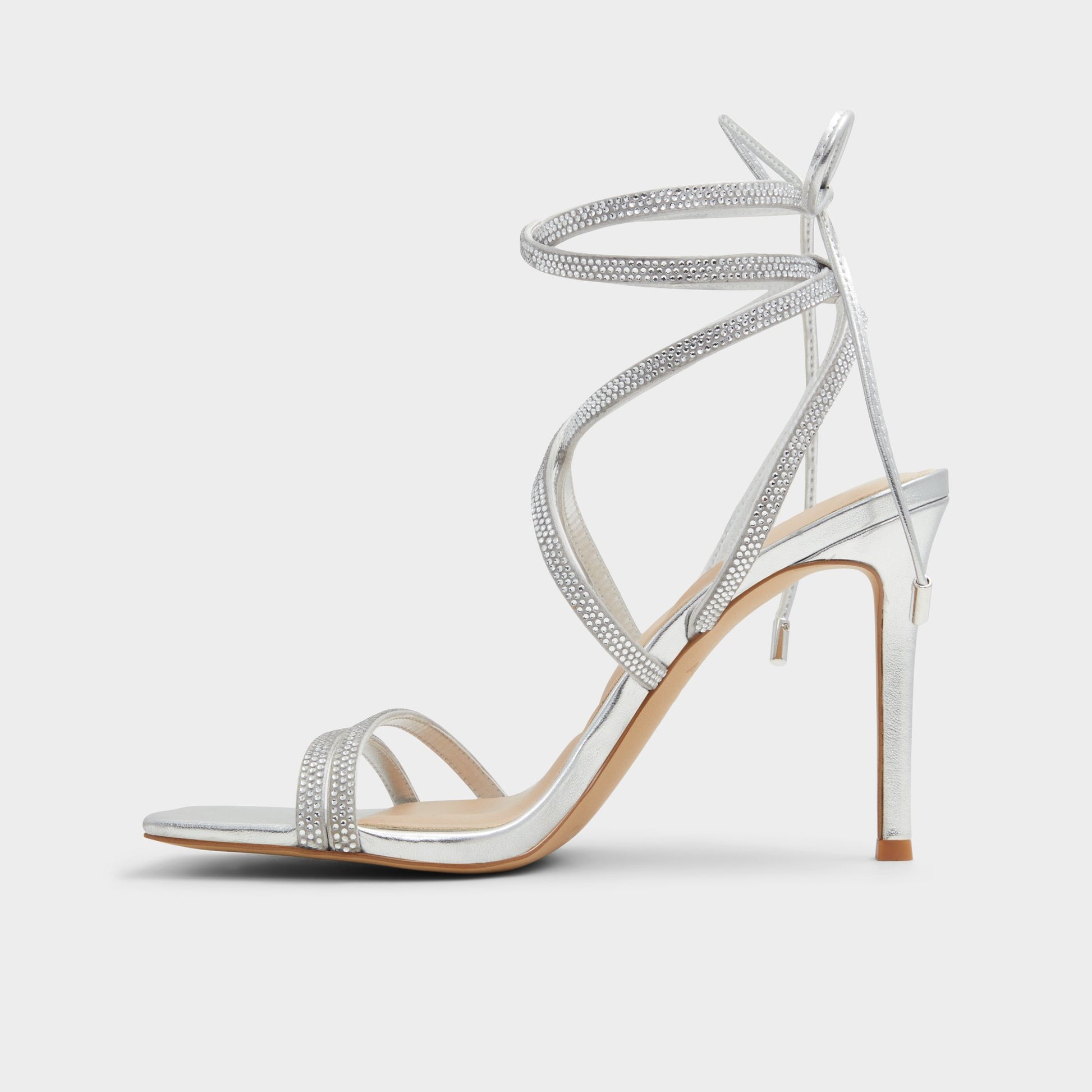 Side view of Silver Phaedra Strappy stiletto sandal