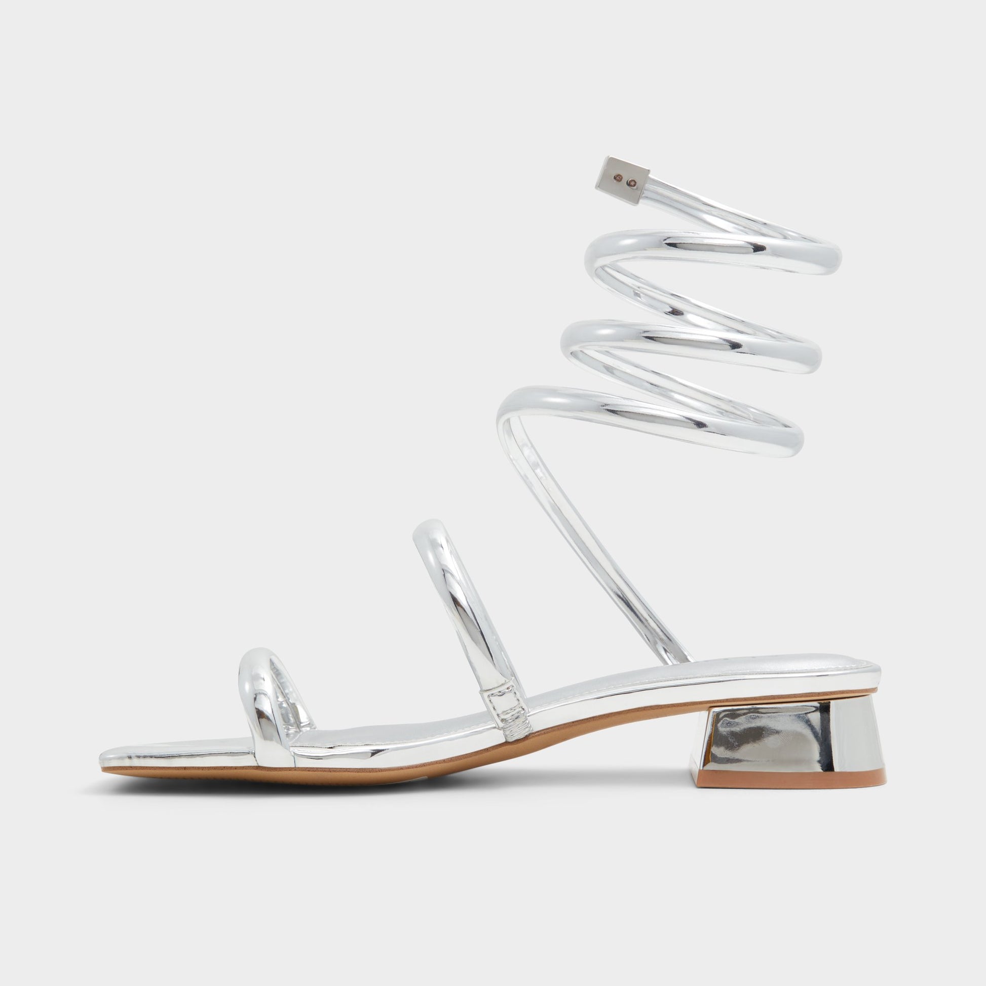 Side view of Silver Spinna Strappy sandal