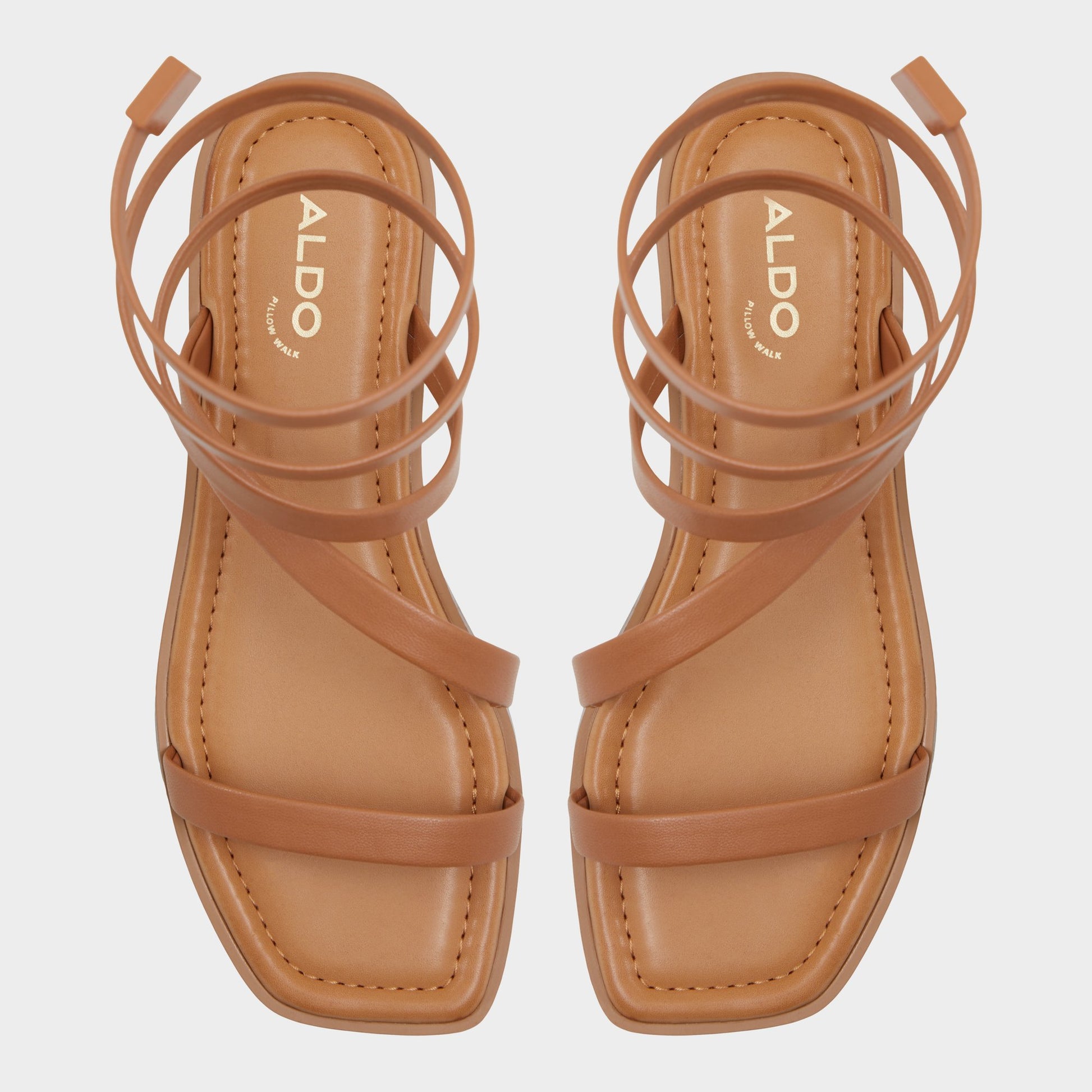 Top-down view of the Medium Brown Spinella Strappy flat sandal